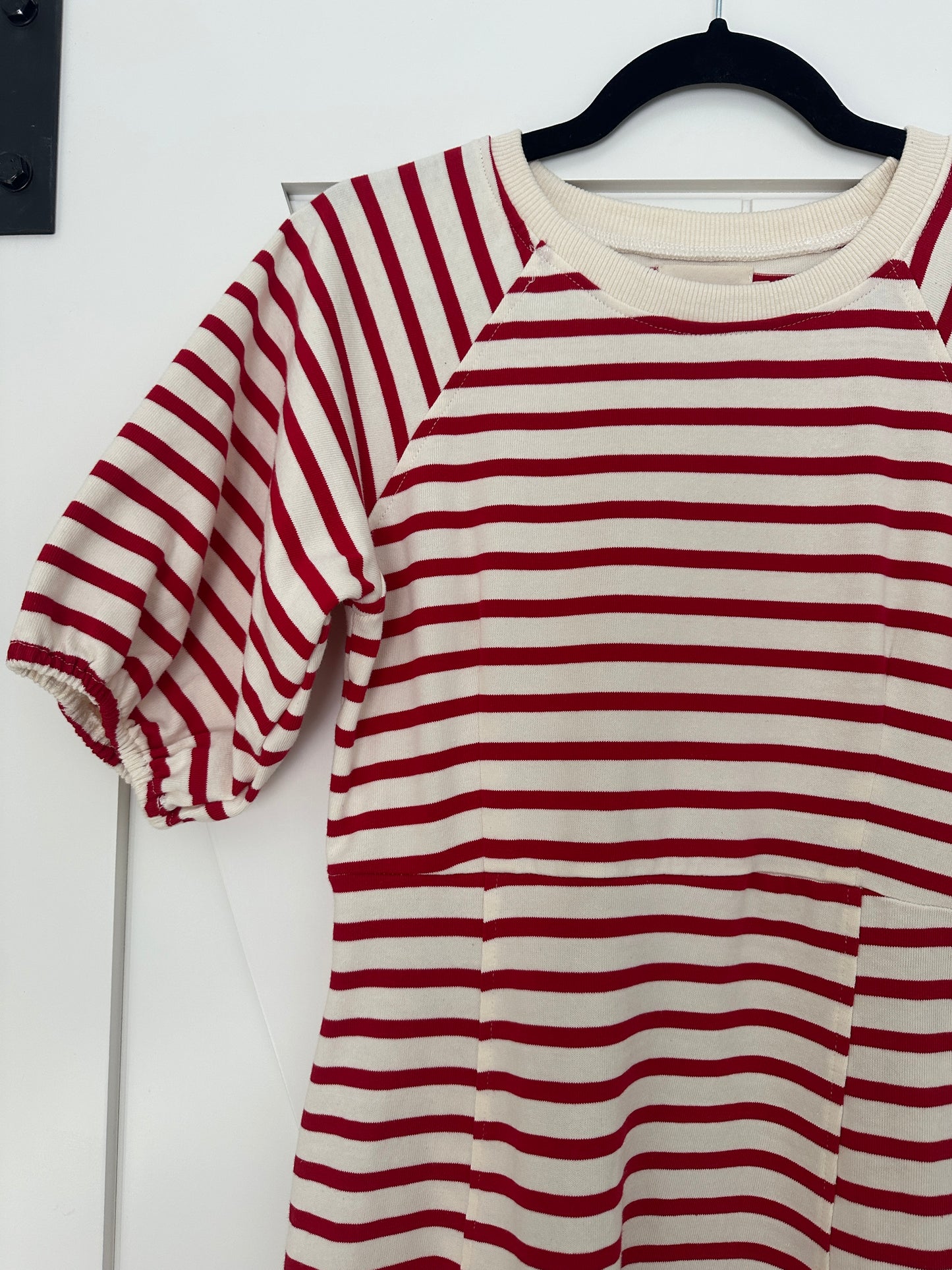 The Hayden Cotton Sweatshirt Dress in Red Stripes
