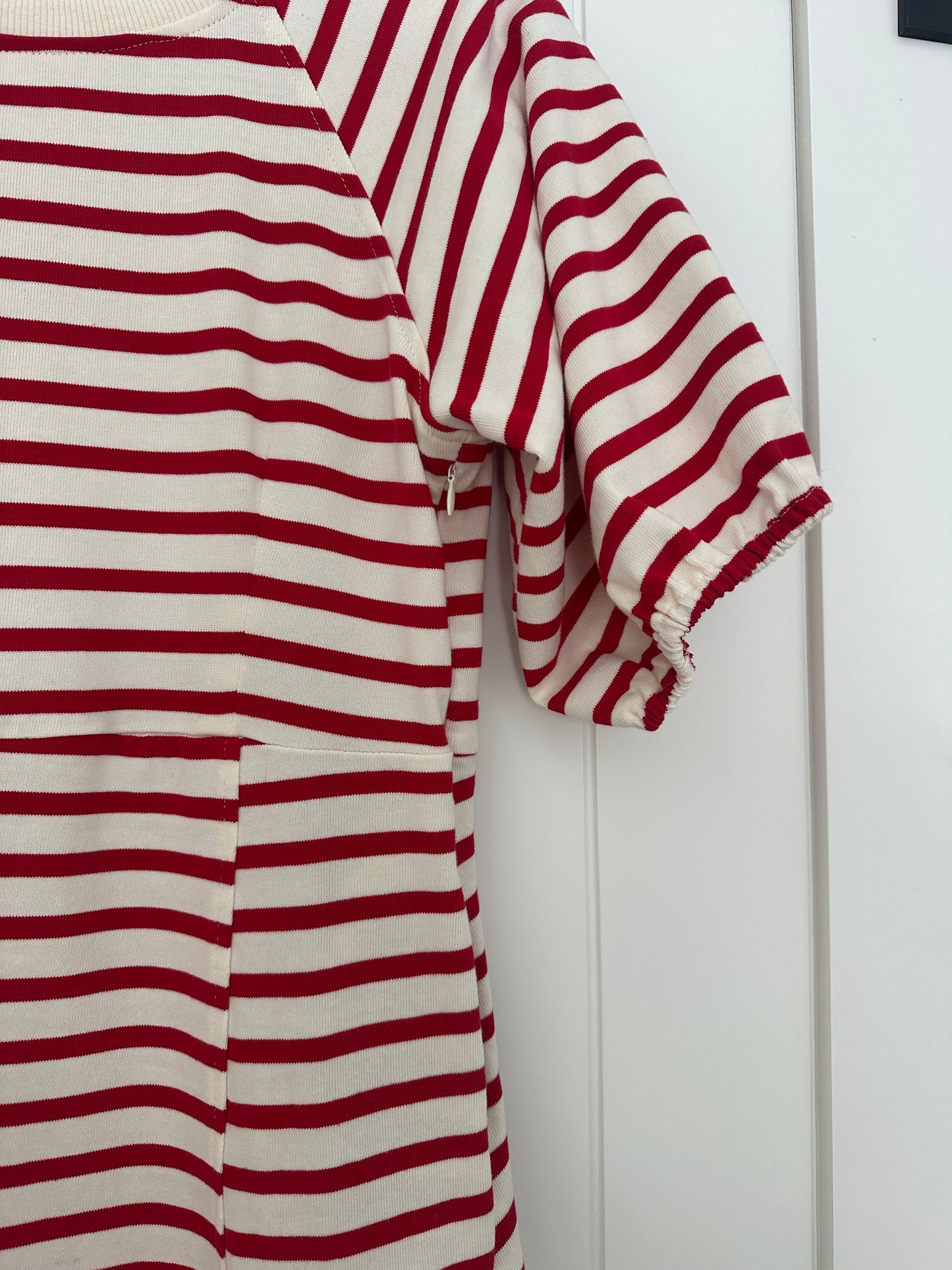 The Hayden Cotton Sweatshirt Dress in Red Stripes