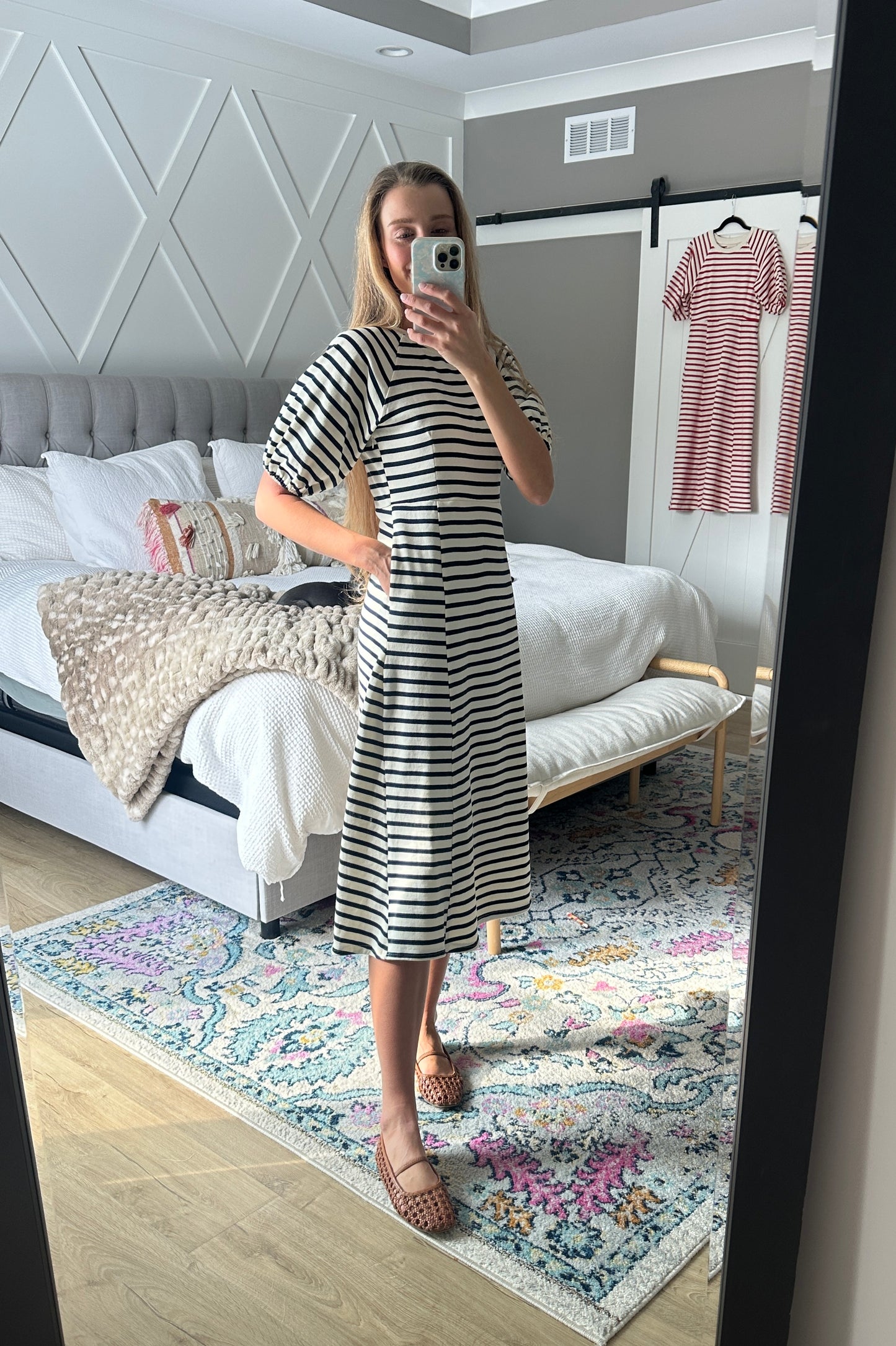 The Hayden Cotton Sweatshirt Dress in Navy Stripes