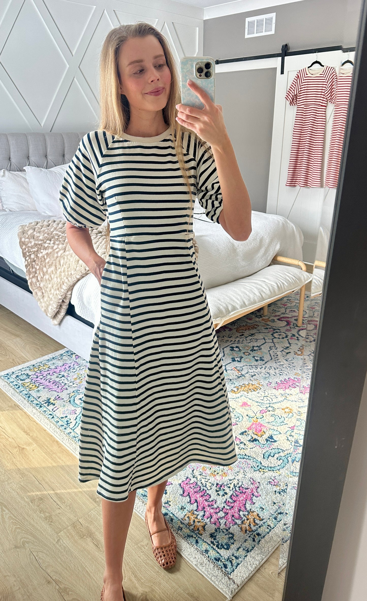 The Hayden Cotton Sweatshirt Dress in Navy Stripes