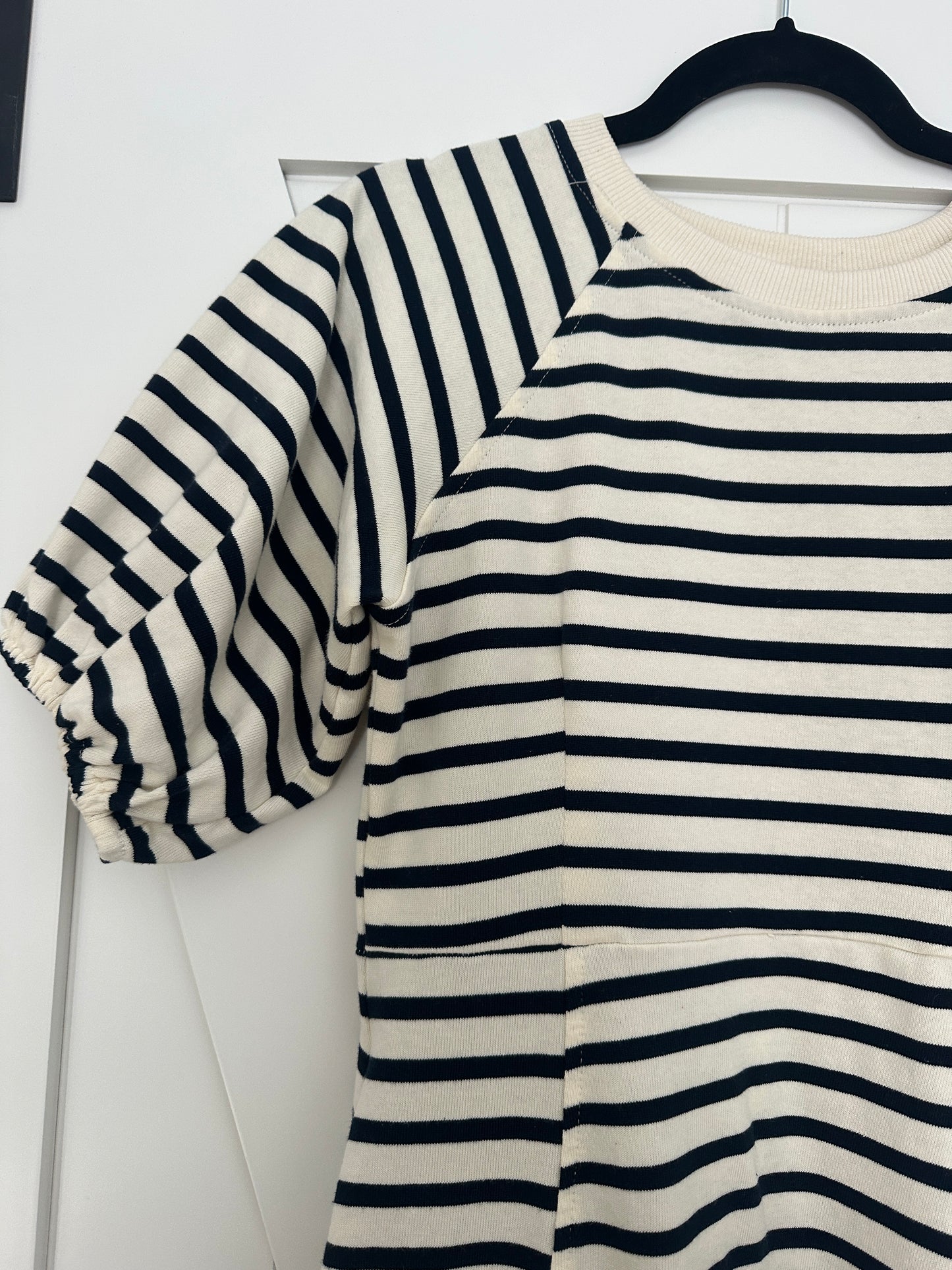 The Hayden Cotton Sweatshirt Dress in Navy Stripes