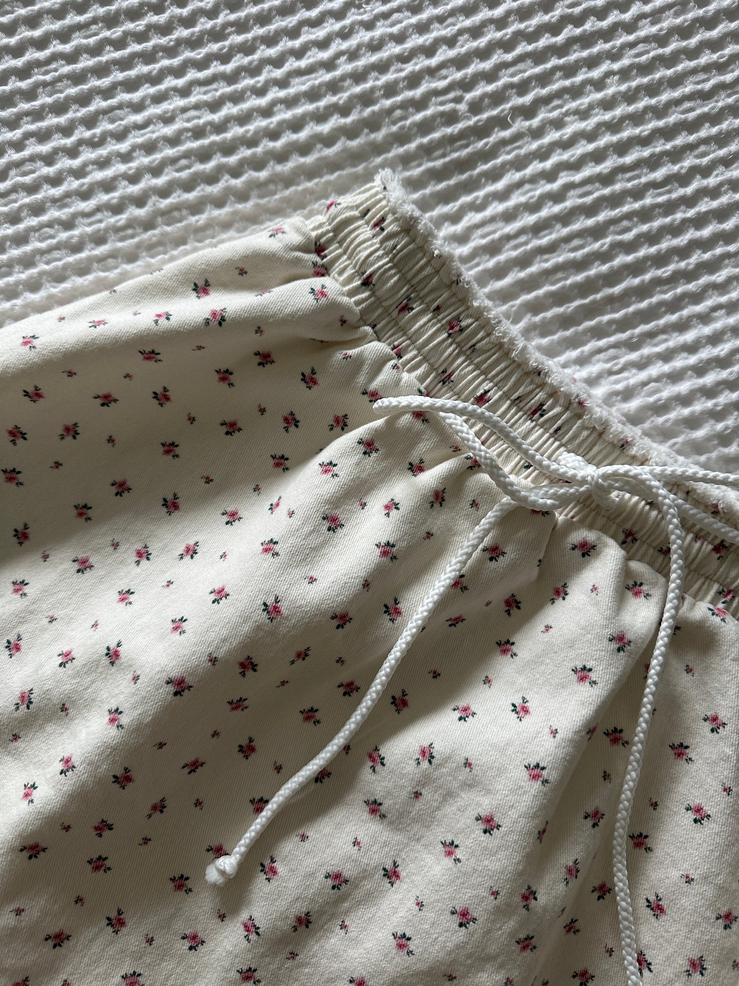 The Annie Denim Skirt in Cream Floral