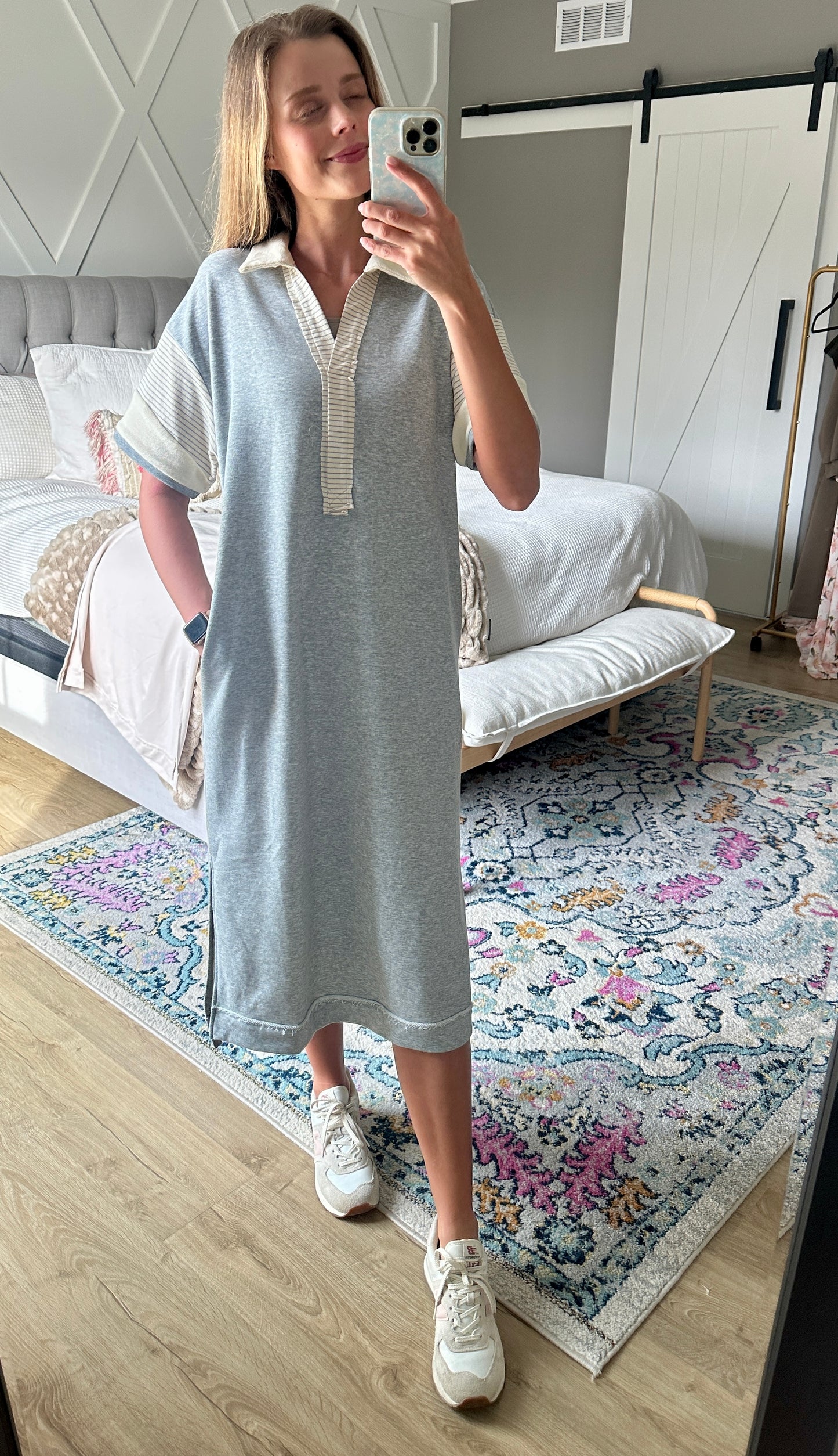 The Cora French Terry Midi Dress in Heather Grey