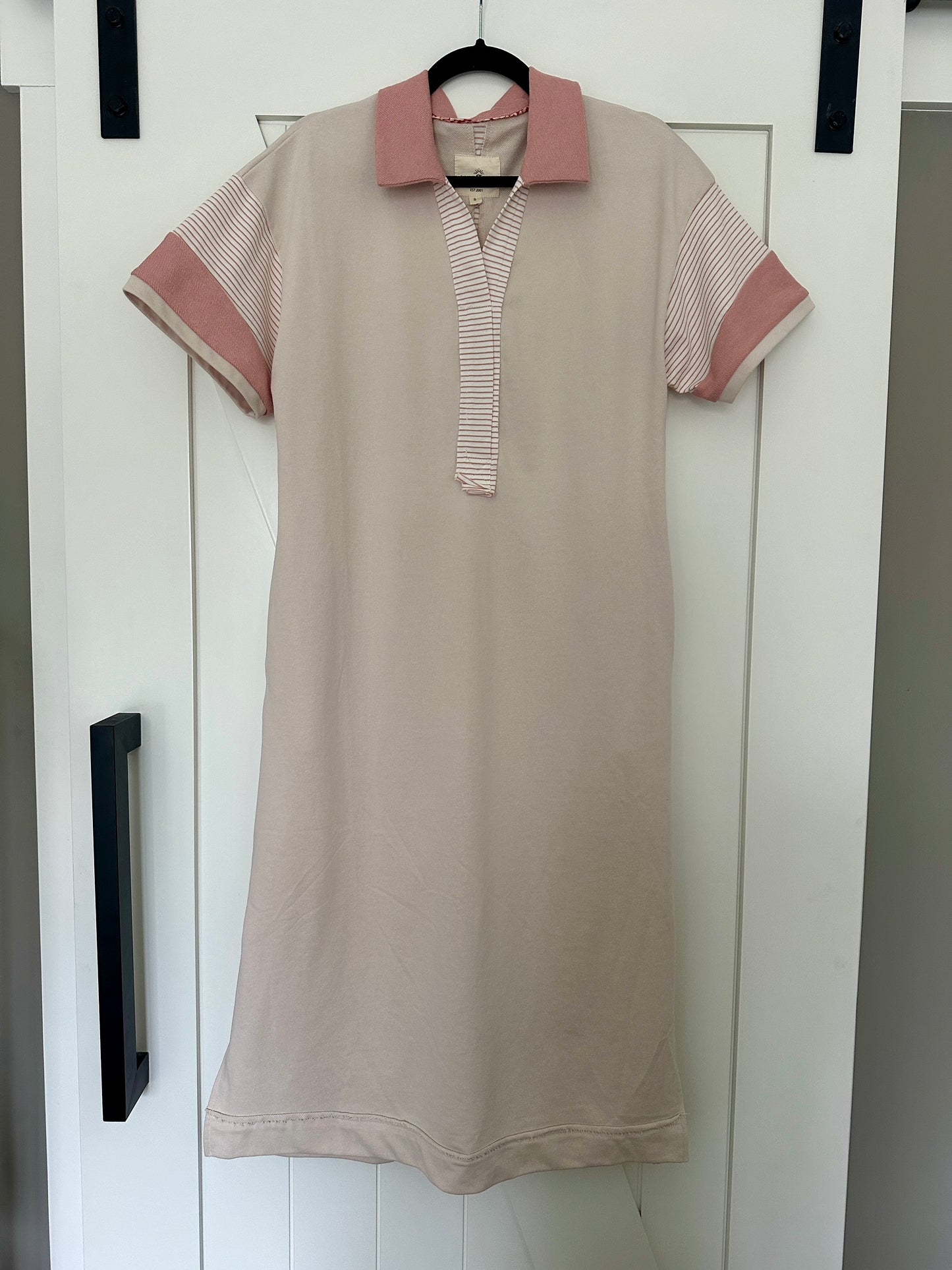 The Cora French Terry Midi Dress in Stone & Pink