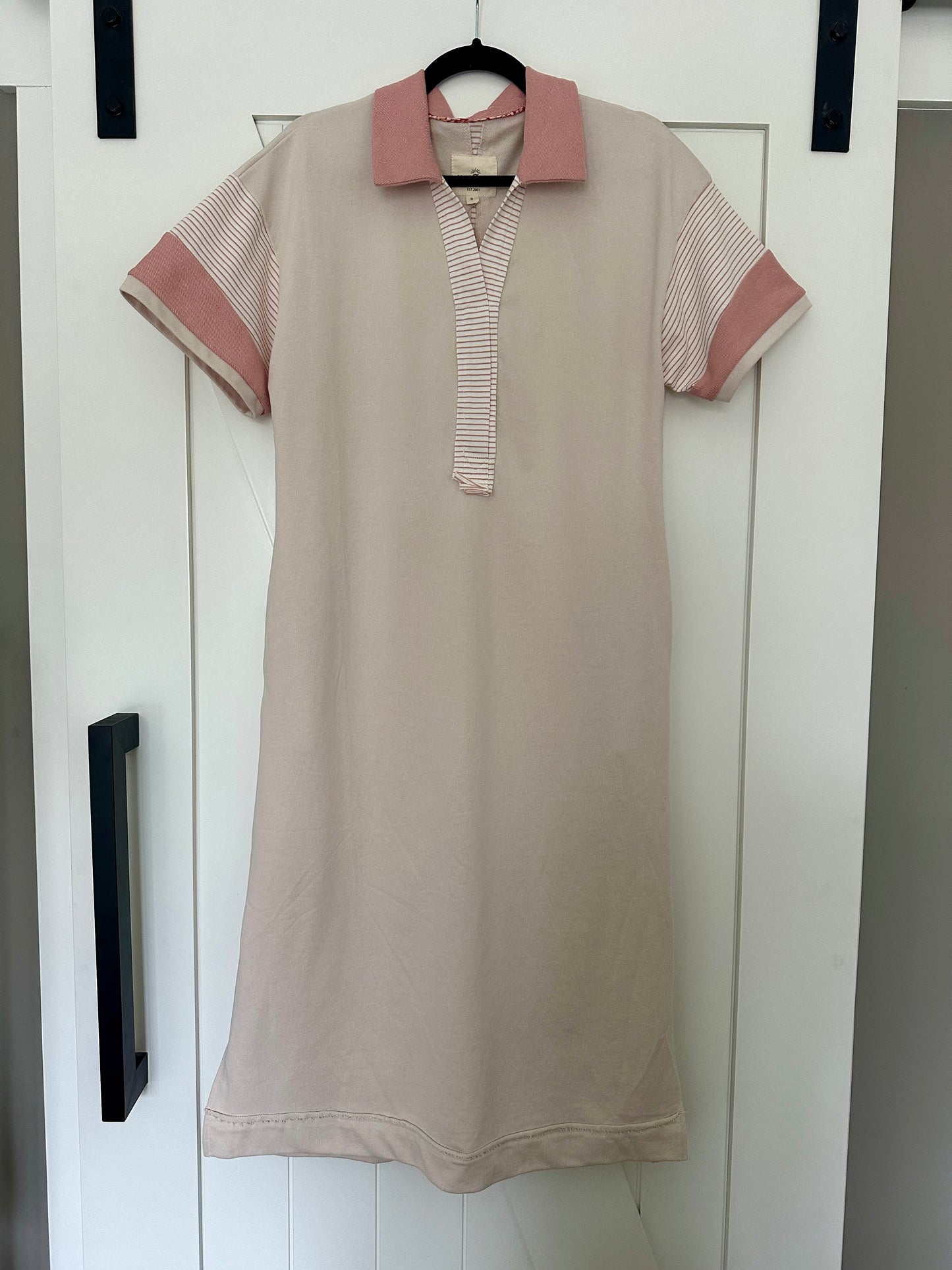 The Cora French Terry Midi Dress in Stone & Pink