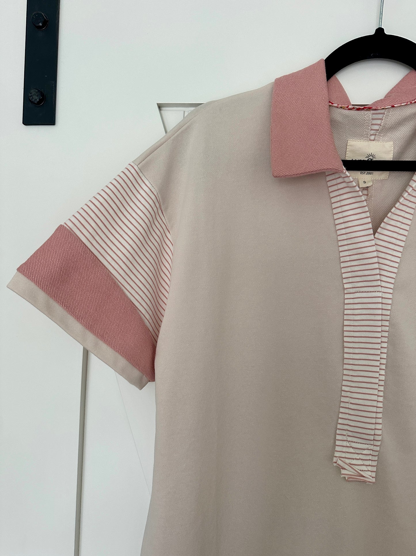 The Cora French Terry Midi Dress in Stone & Pink