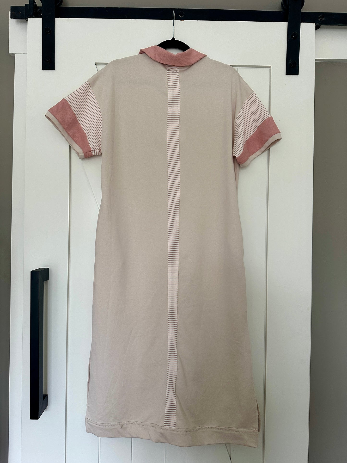 The Cora French Terry Midi Dress in Stone & Pink