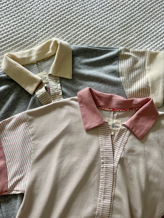 The Cora French Terry Midi Dress in Stone & Pink