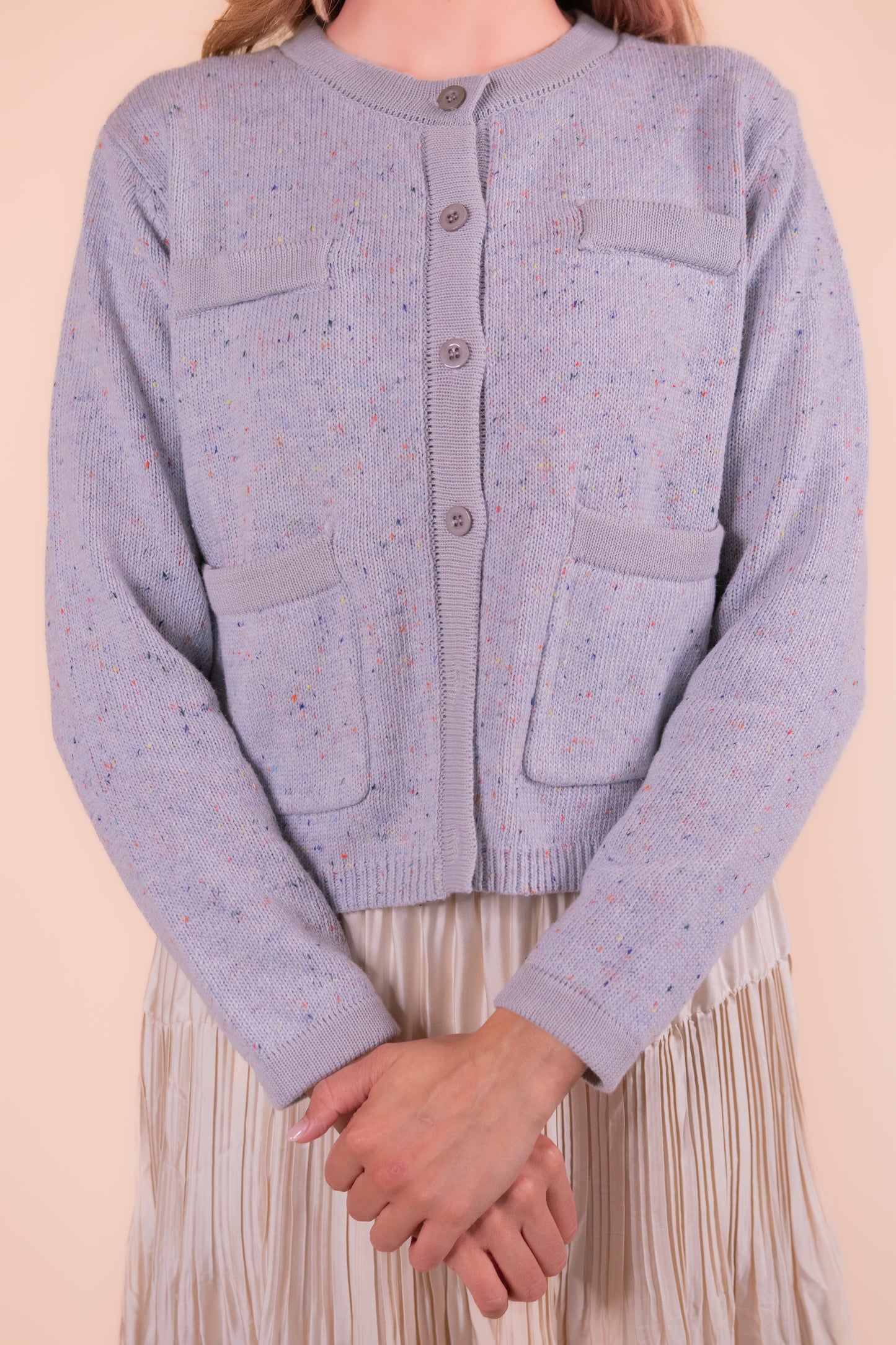 The Lucy Speckle Cardigan in Speckle Blue