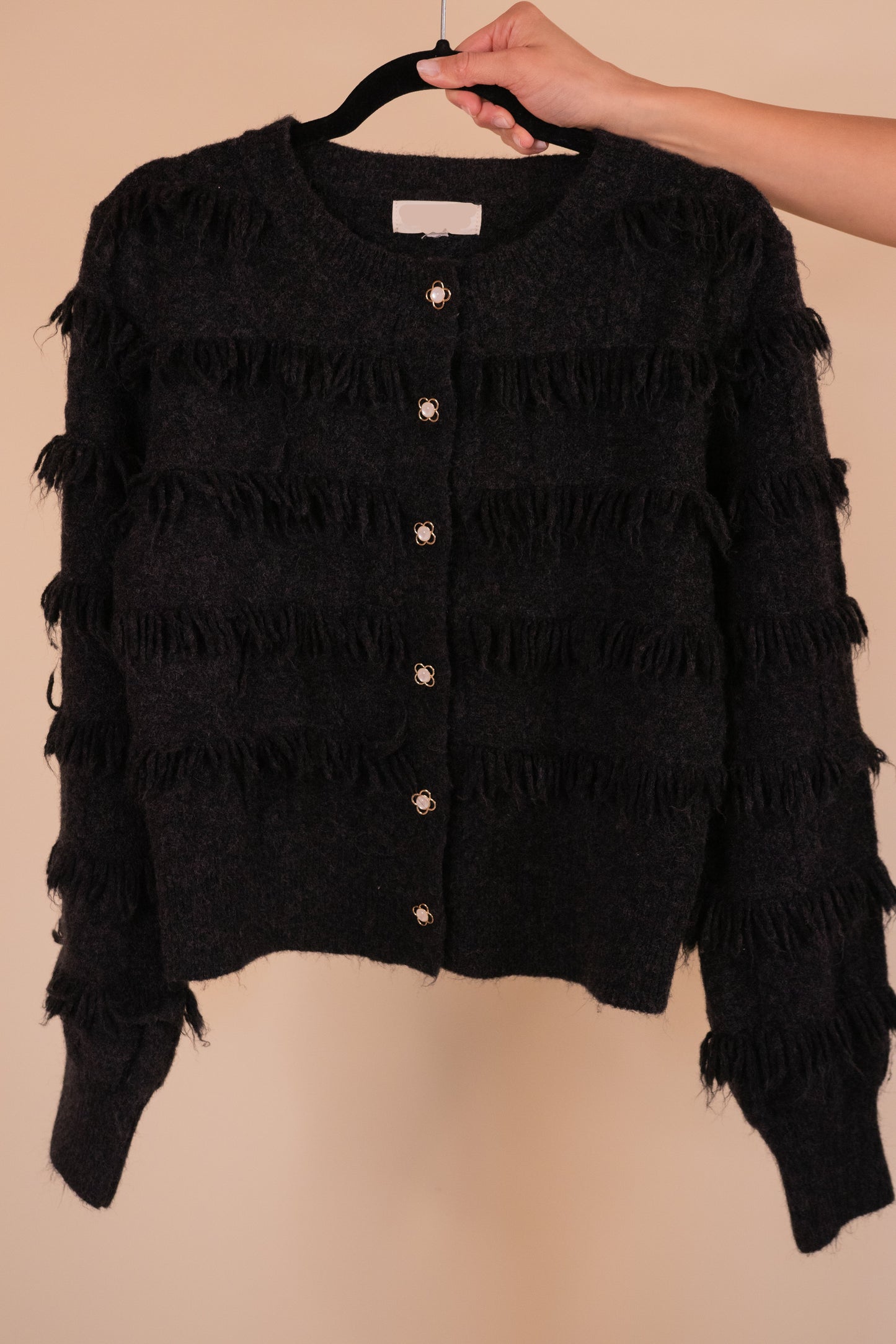 The Remi Fringe Cardigan in Charcoal