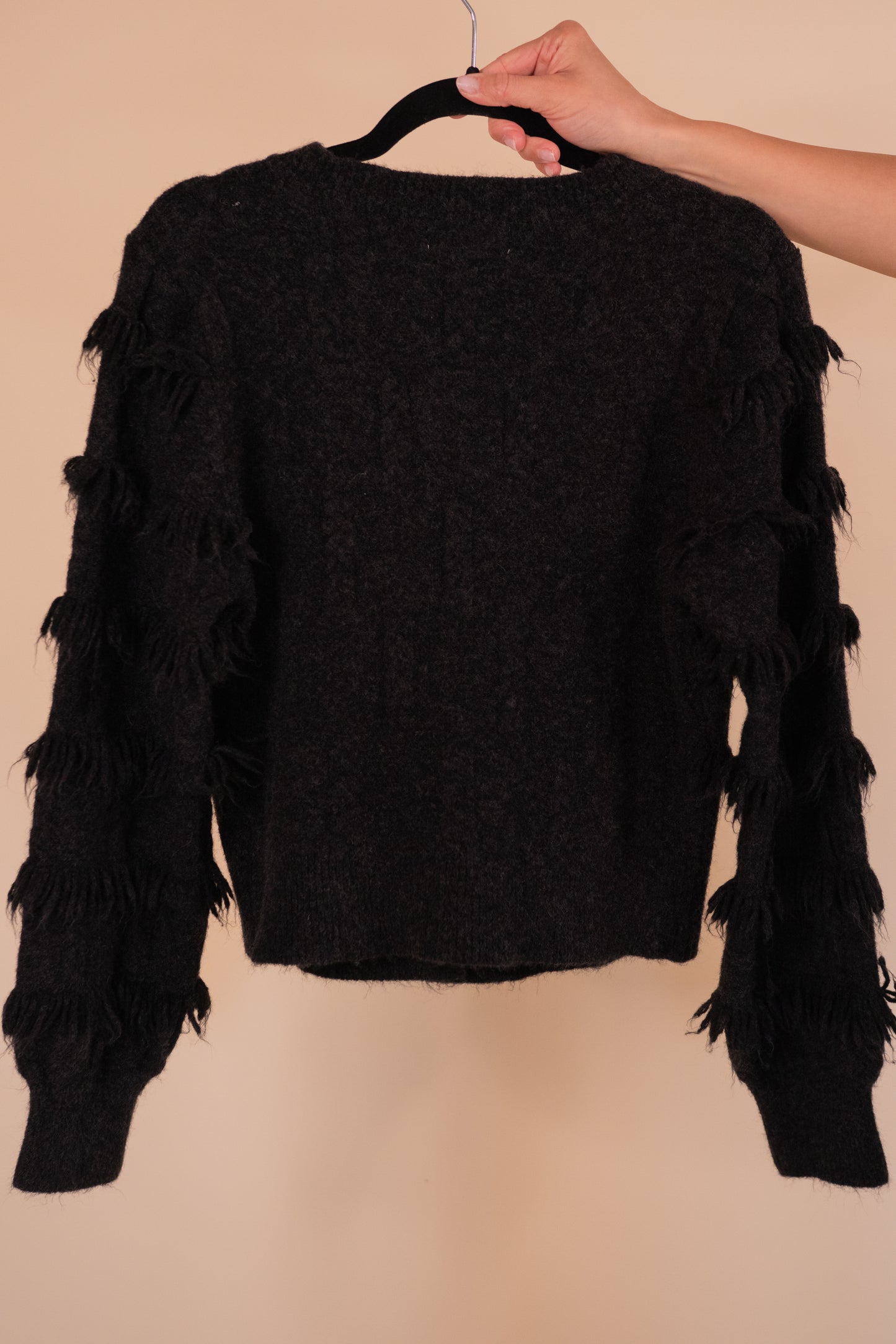 The Remi Fringe Cardigan in Charcoal