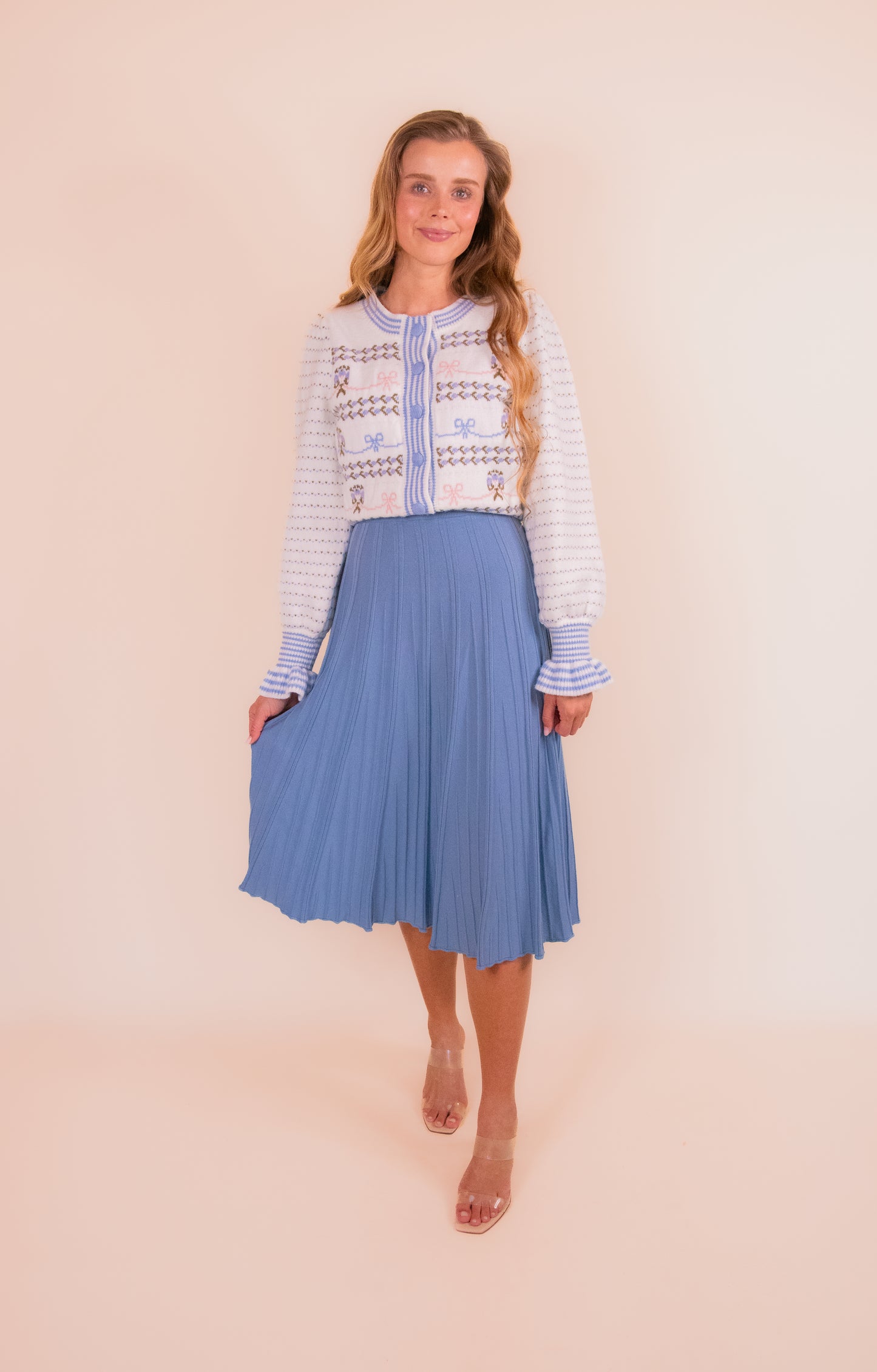 The Lulu Pleated Knit Skirt in Powder Blue