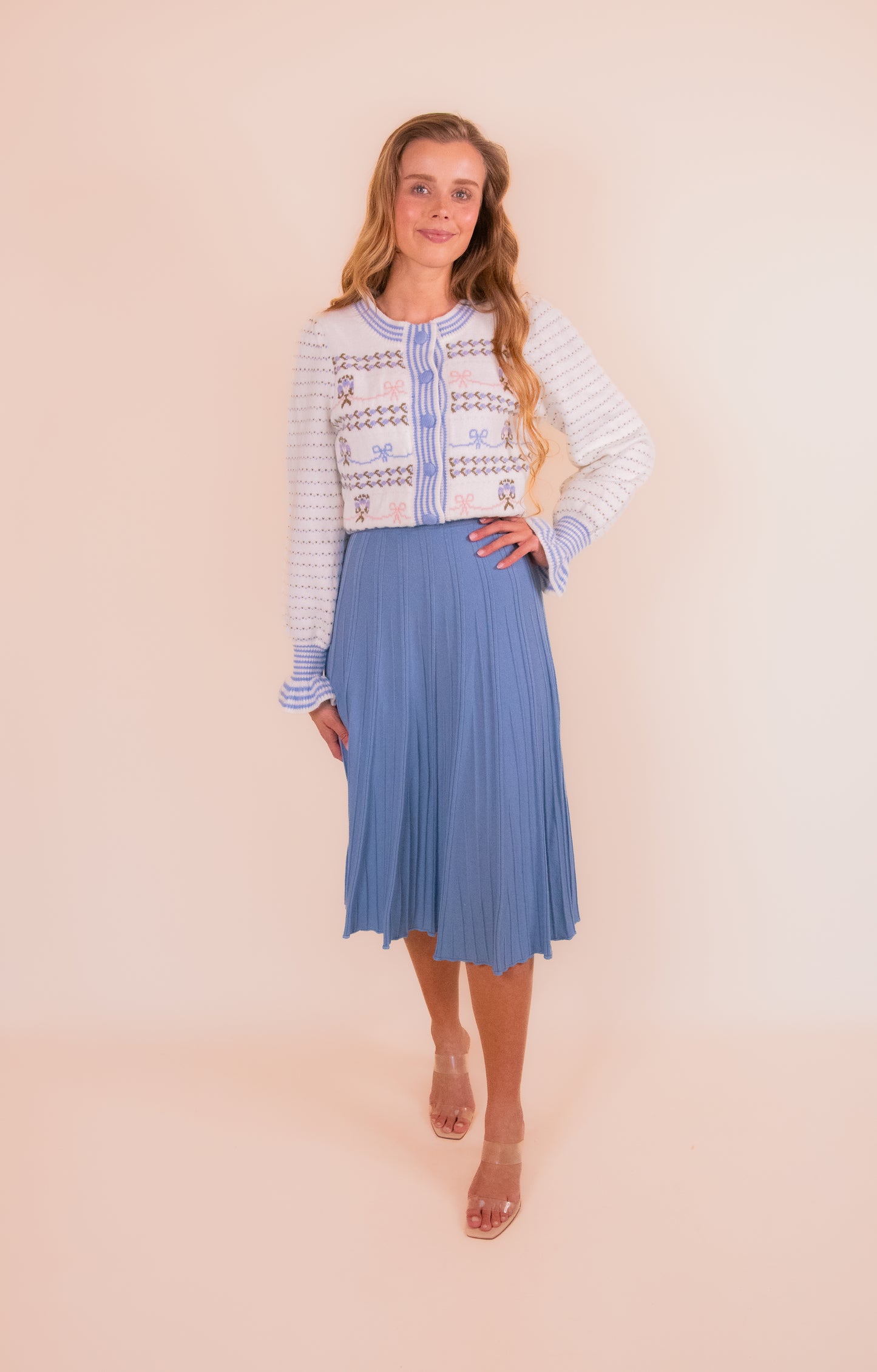 The Lulu Pleated Knit Skirt in Powder Blue