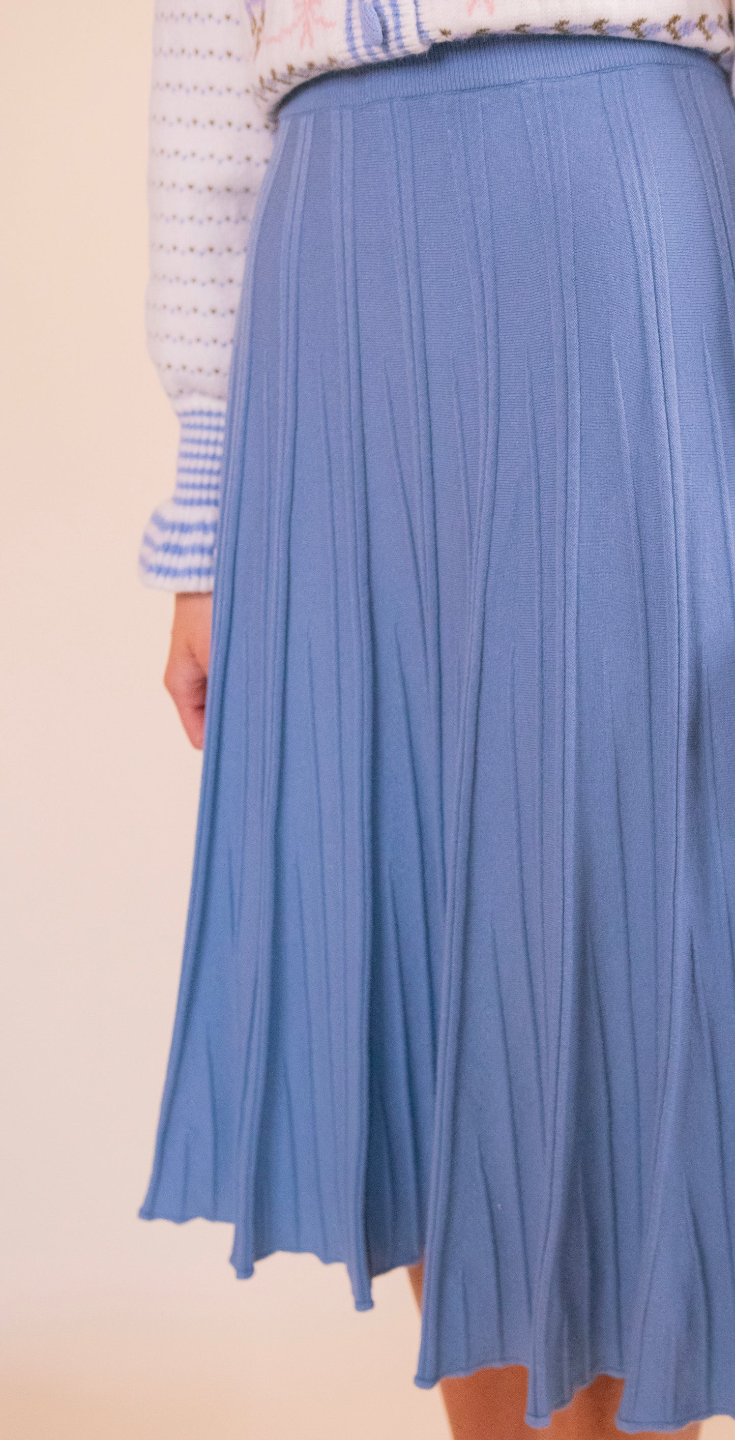 The Lulu Pleated Knit Skirt in Powder Blue