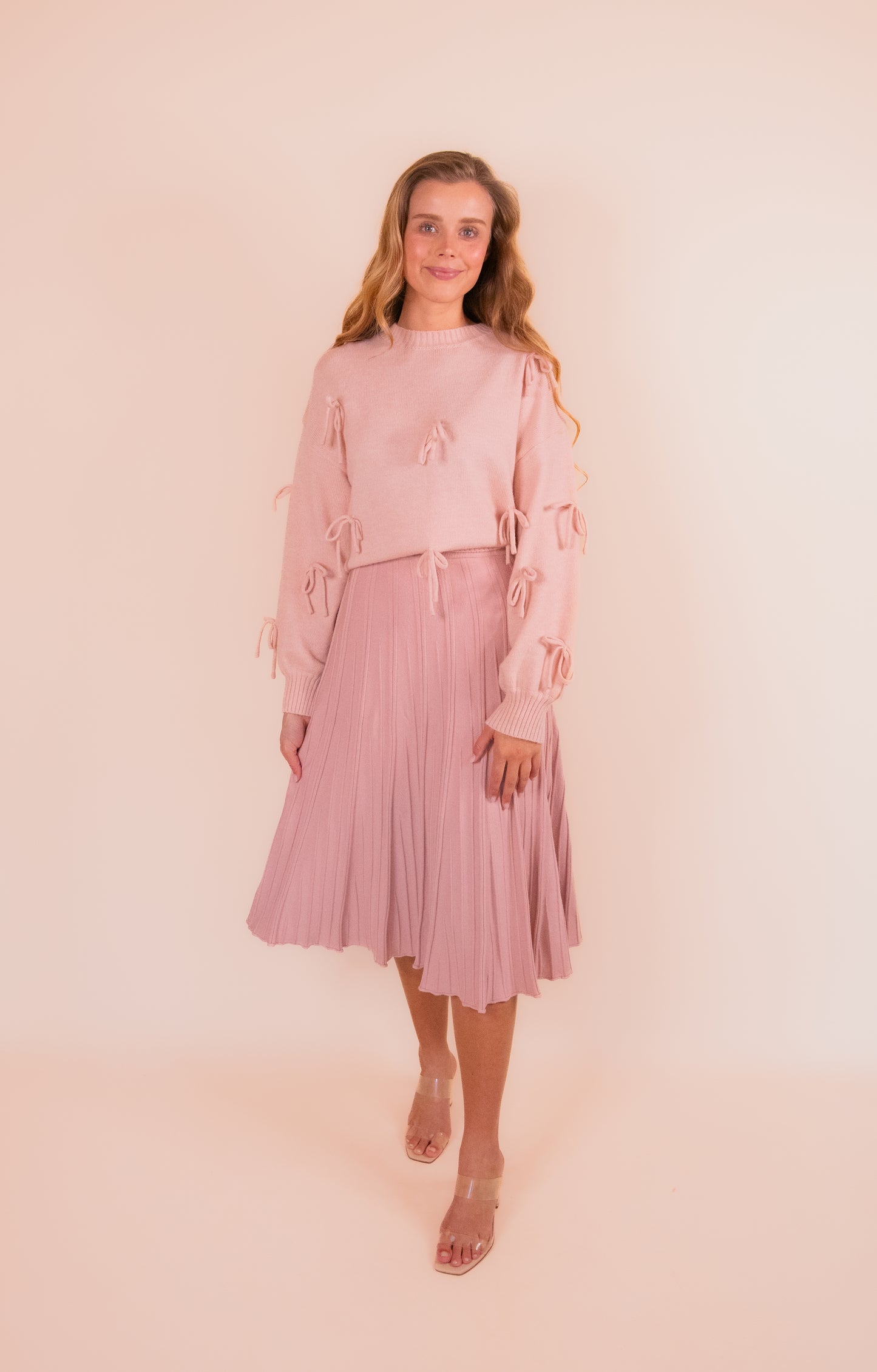 The Anna Bow Sweater in Blush