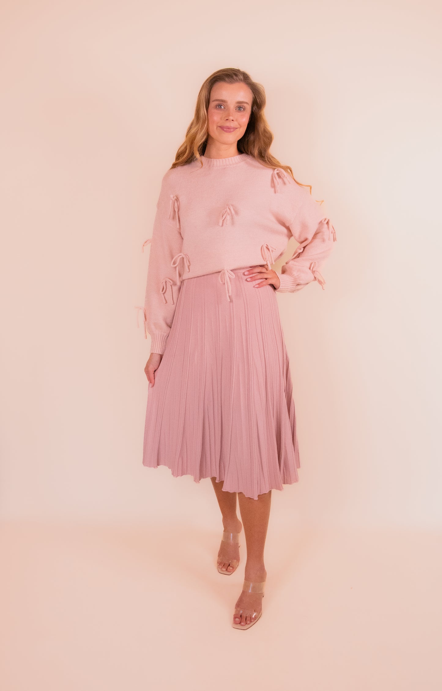 The Anna Bow Sweater in Blush