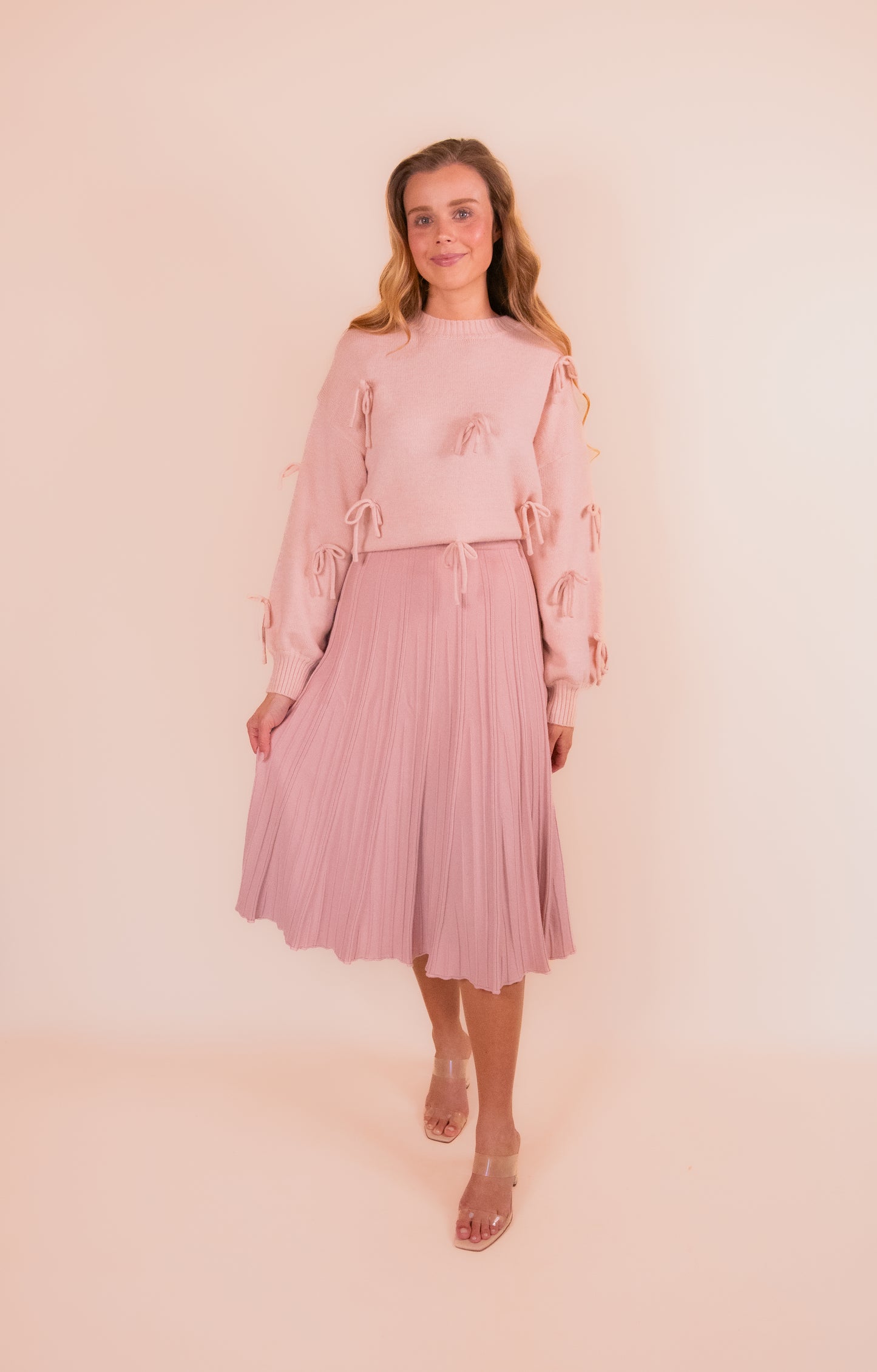 The Lulu Pleated Knit Skirt in Blush