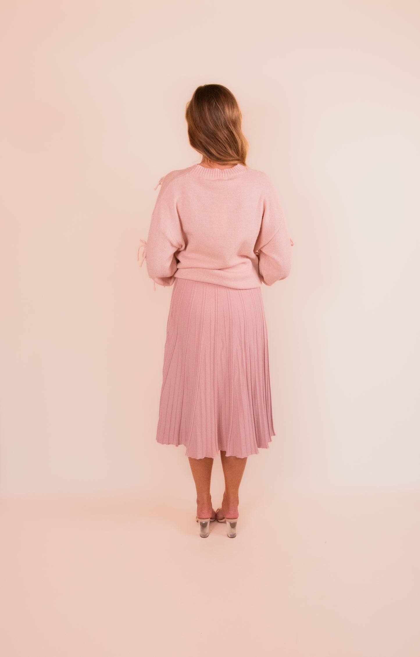 The Lulu Pleated Knit Skirt in Blush