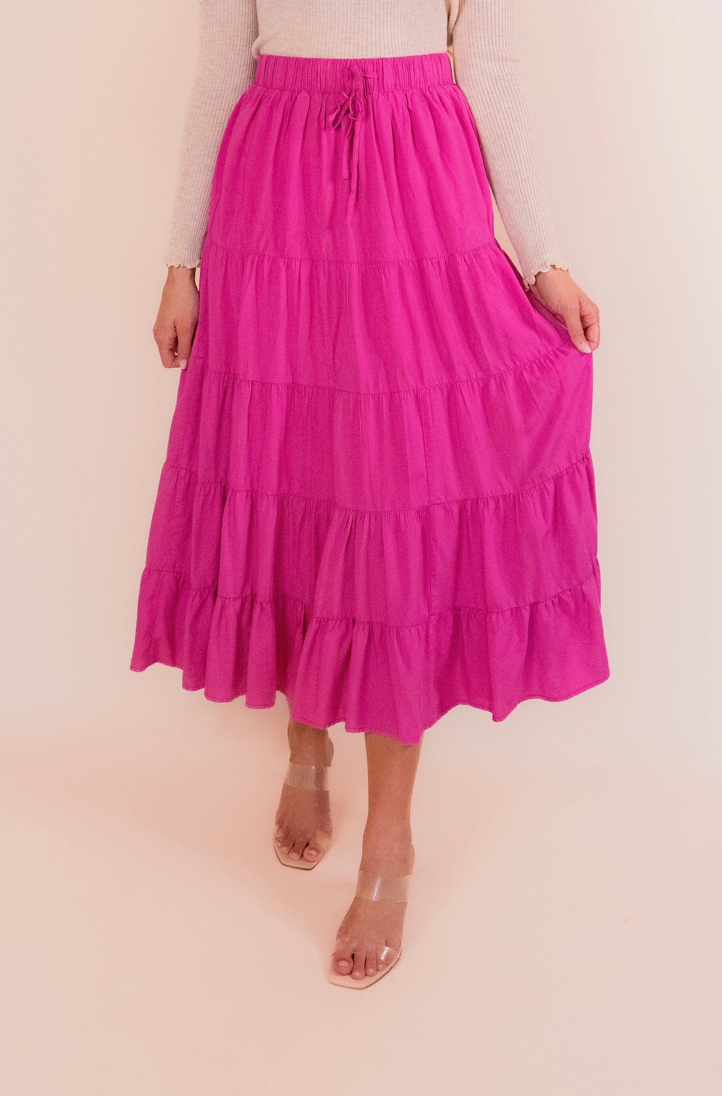 The Wren Tiered Maxi Skirt in Fuchsia