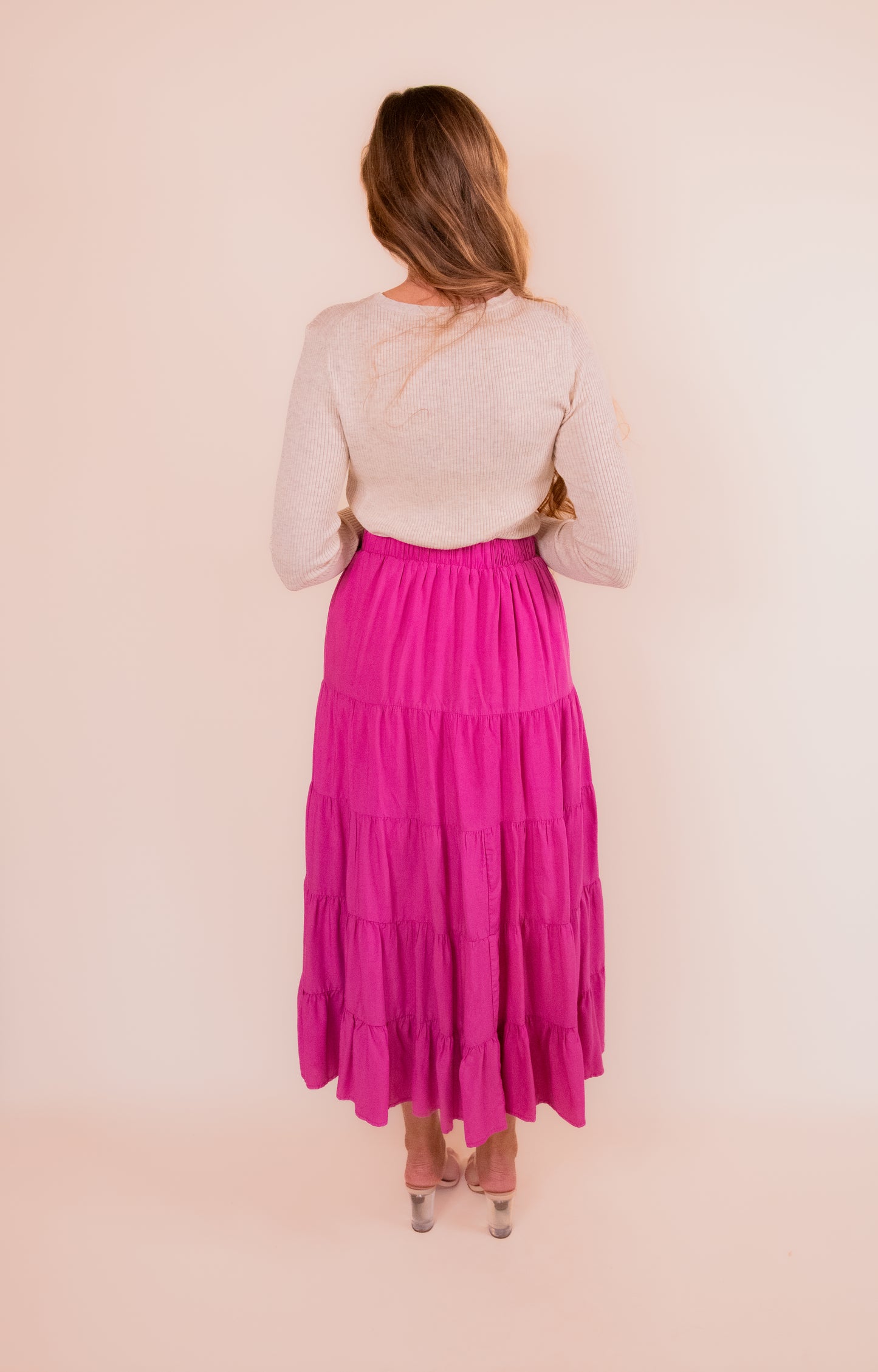 The Wren Tiered Maxi Skirt in Fuchsia