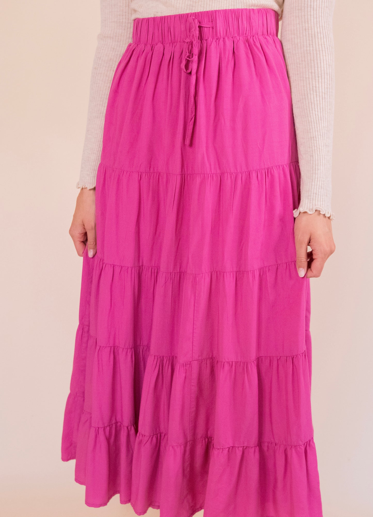 The Wren Tiered Maxi Skirt in Fuchsia