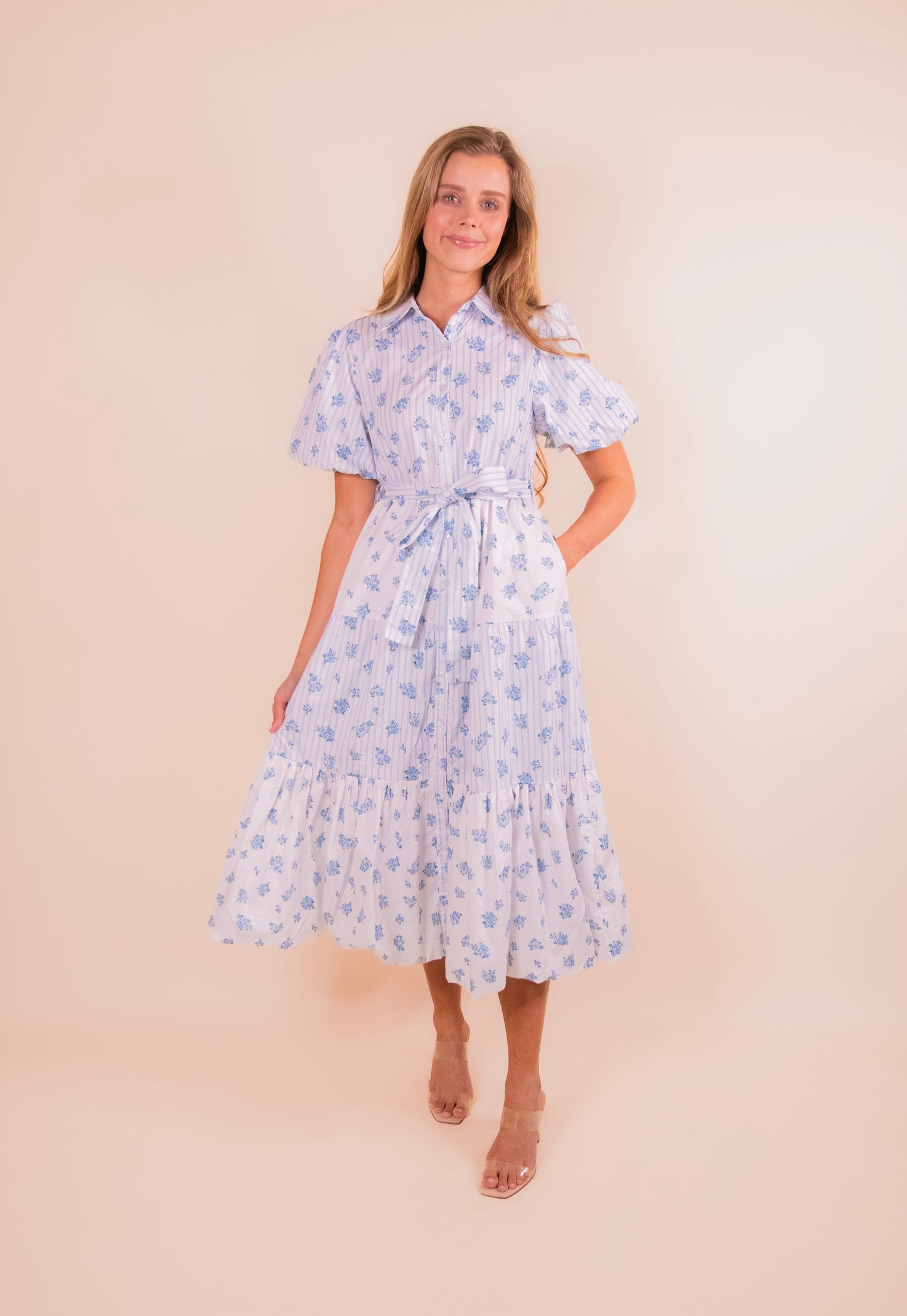 The Lottie Collar Dress in Blue Floral