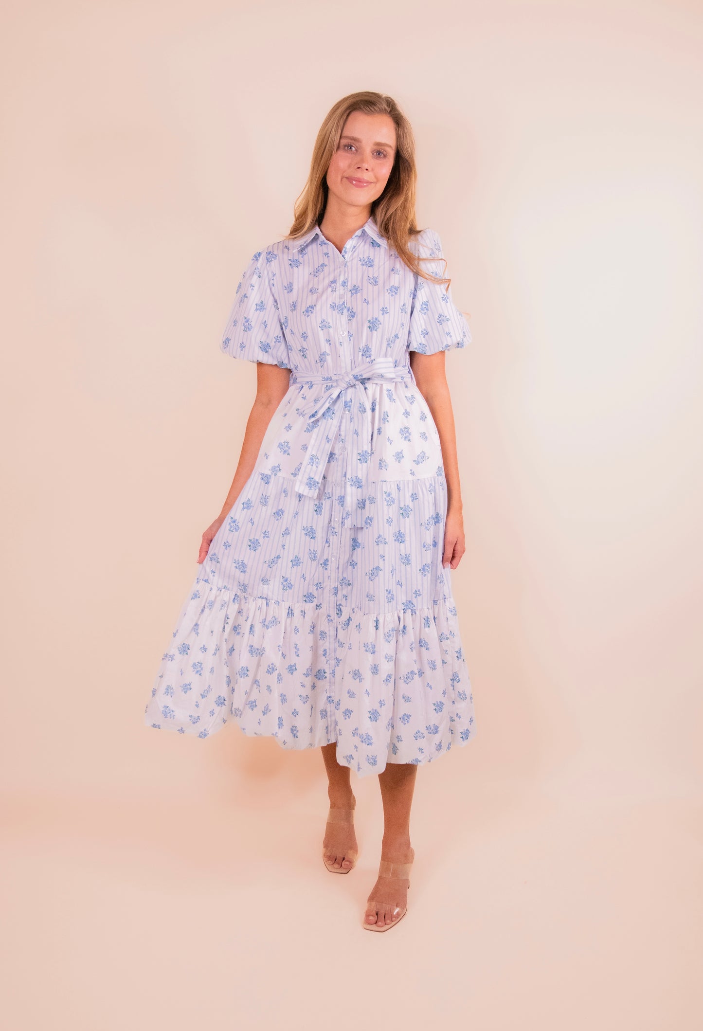 The Lottie Collar Dress in Blue Floral