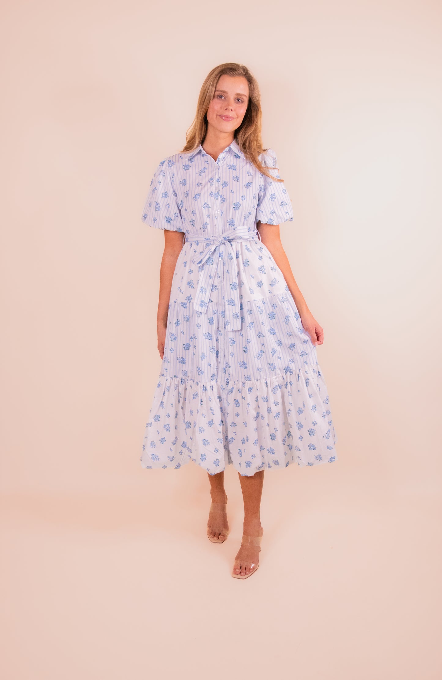 The Lottie Collar Dress in Blue Floral