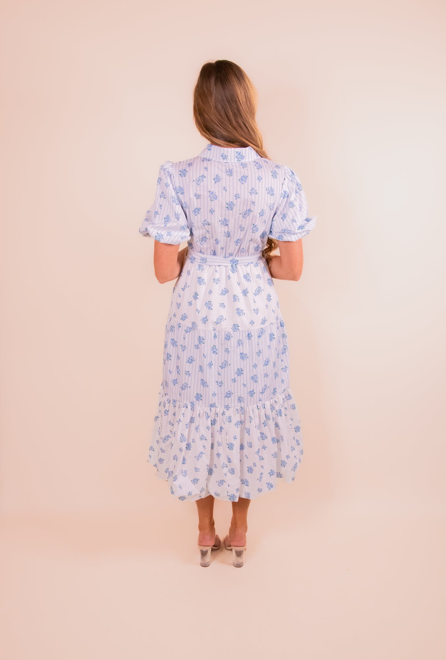 The Lottie Collar Dress in Blue Floral