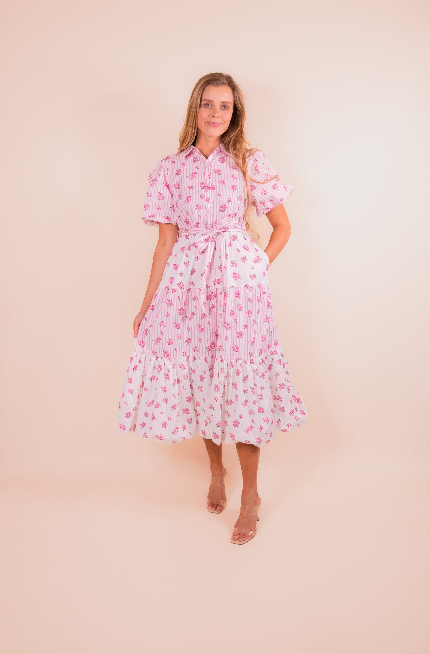 The Lottie Collar Dress in Pink Floral