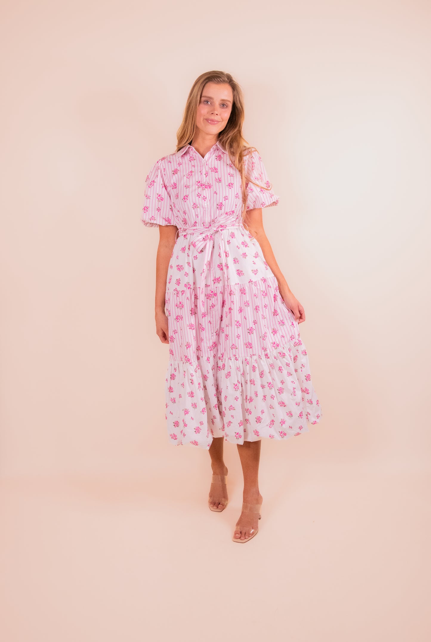 The Lottie Collar Dress in Pink Floral