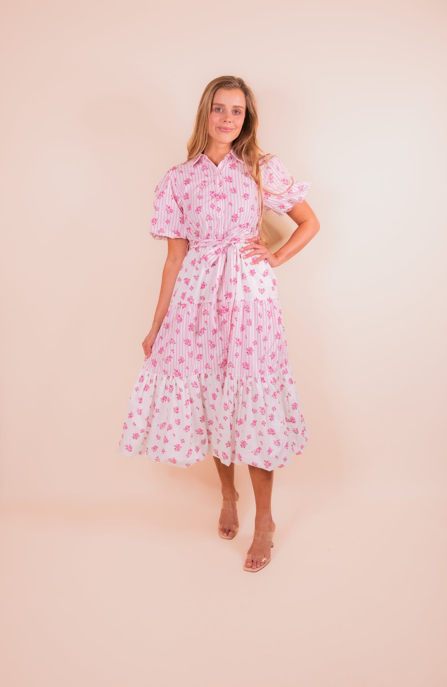 The Lottie Collar Dress in Pink Floral