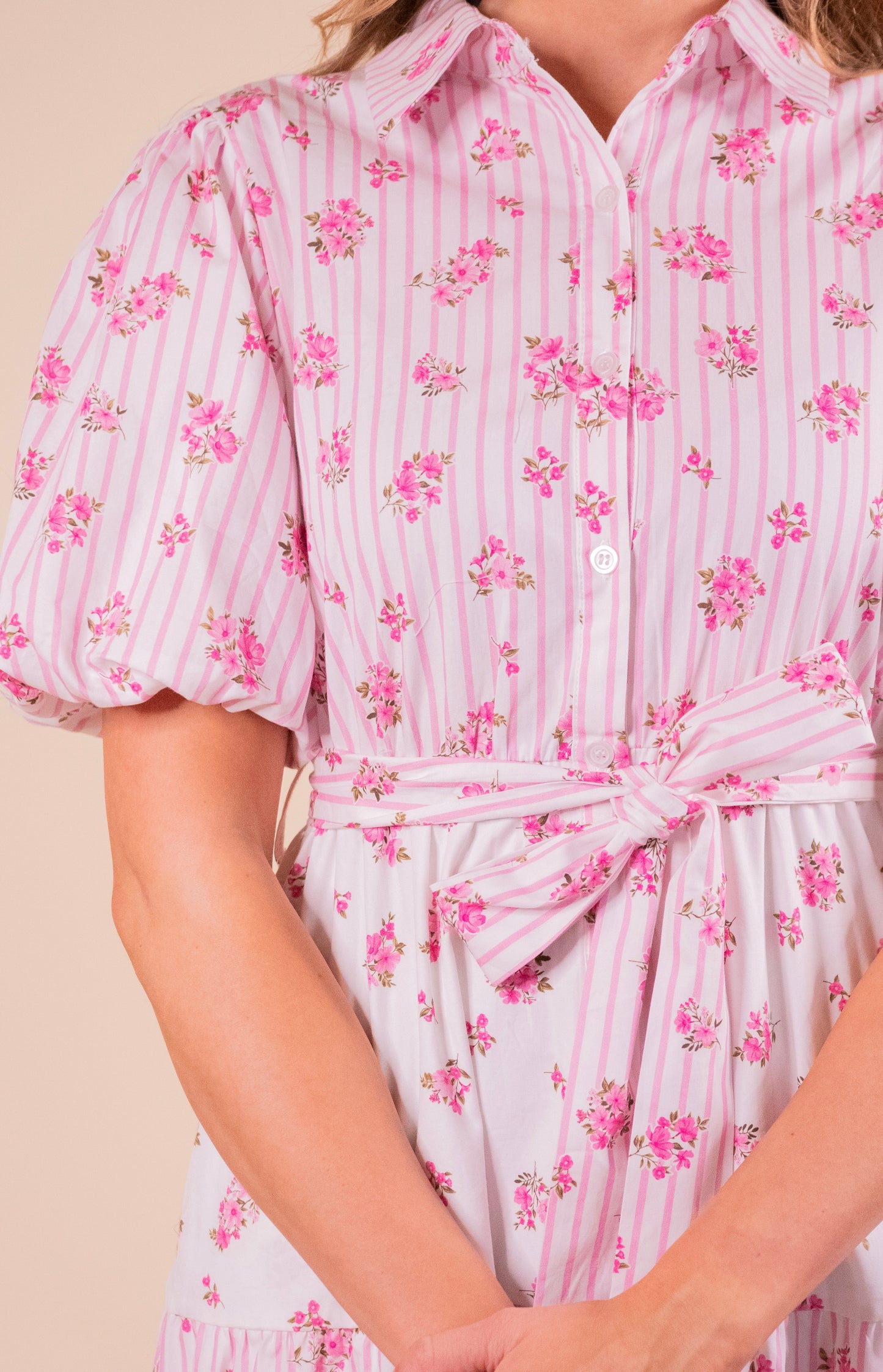 The Lottie Collar Dress in Pink Floral