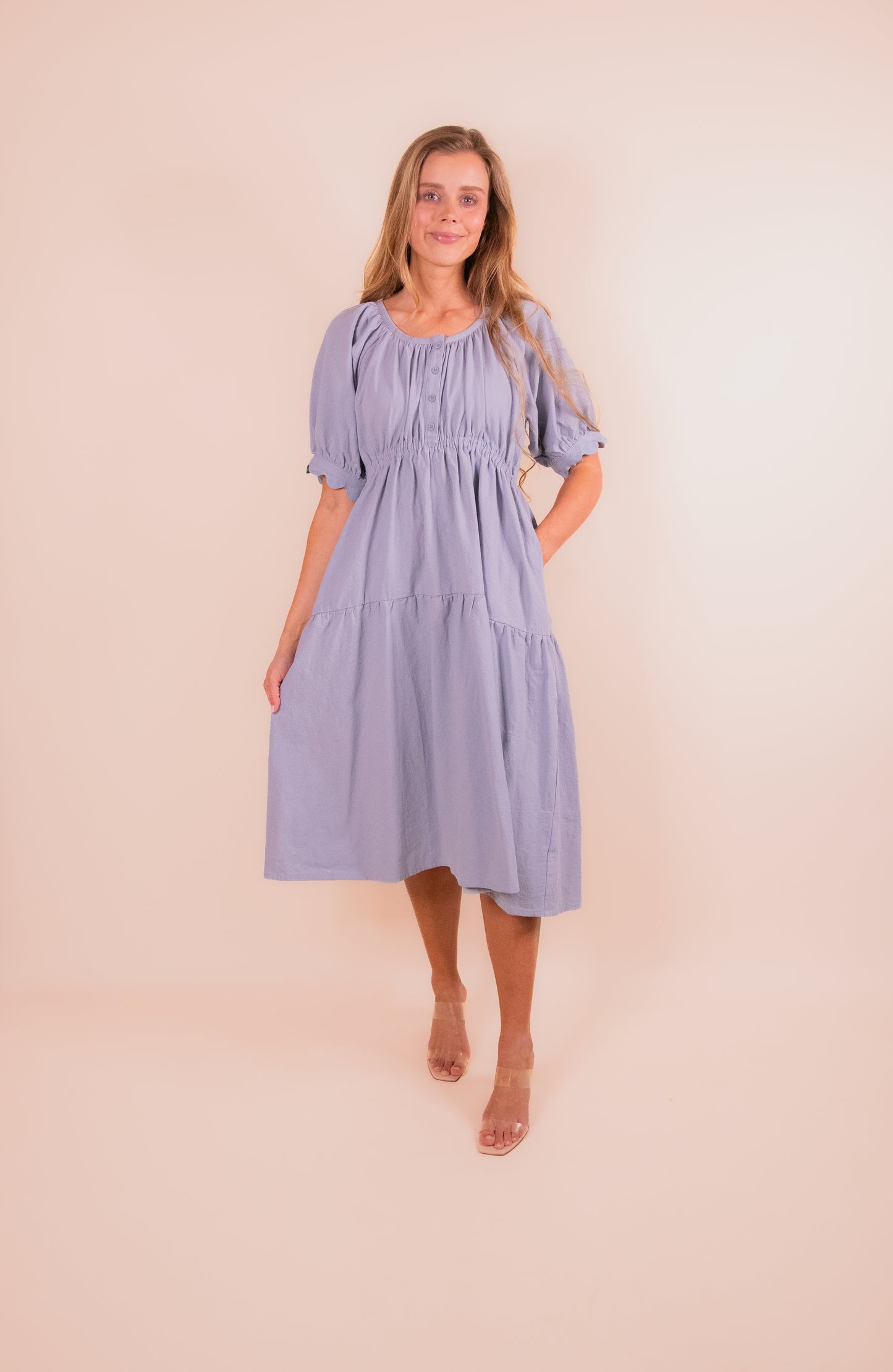 The Hattie Tiered Dress in Powder Blue
