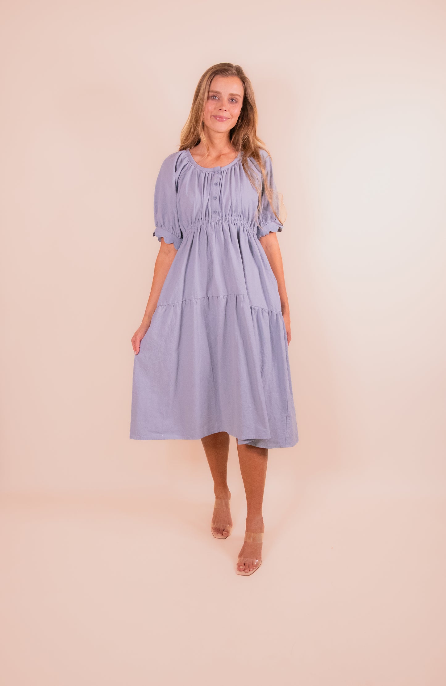 The Hattie Tiered Dress in Powder Blue