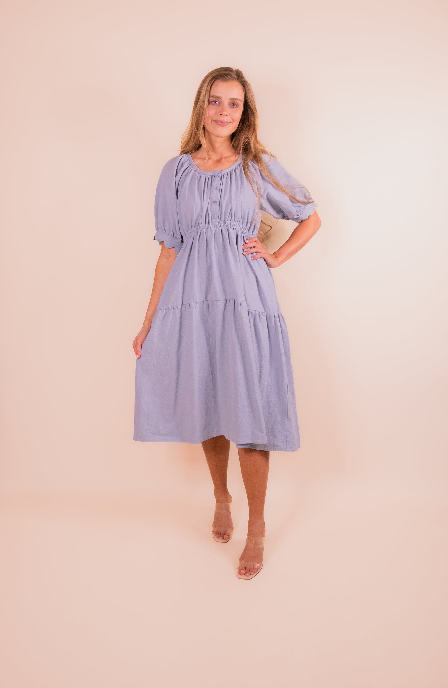 The Hattie Tiered Dress in Powder Blue