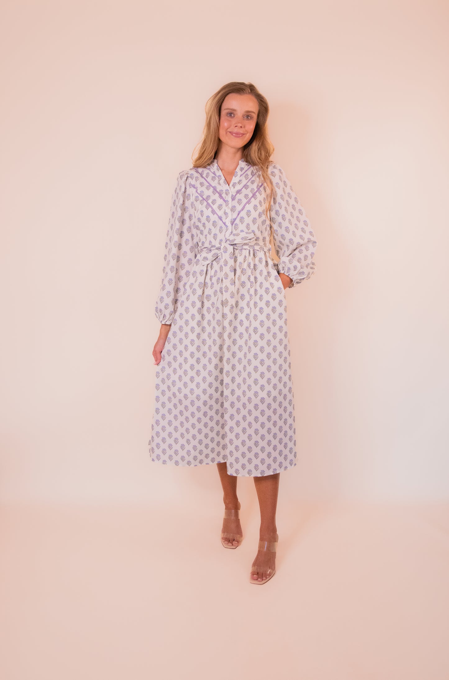 RESTOCKED - The Olivia Printed Shirt Dress in Cream