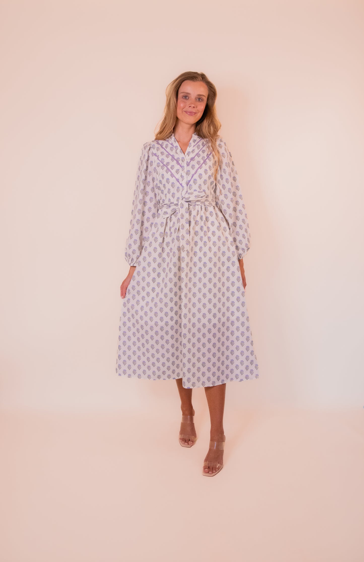 RESTOCKED - The Olivia Printed Shirt Dress in Cream