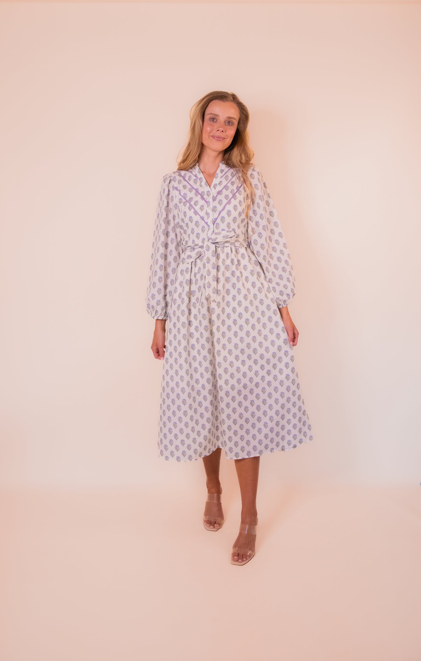 RESTOCKED - The Olivia Printed Shirt Dress in Cream