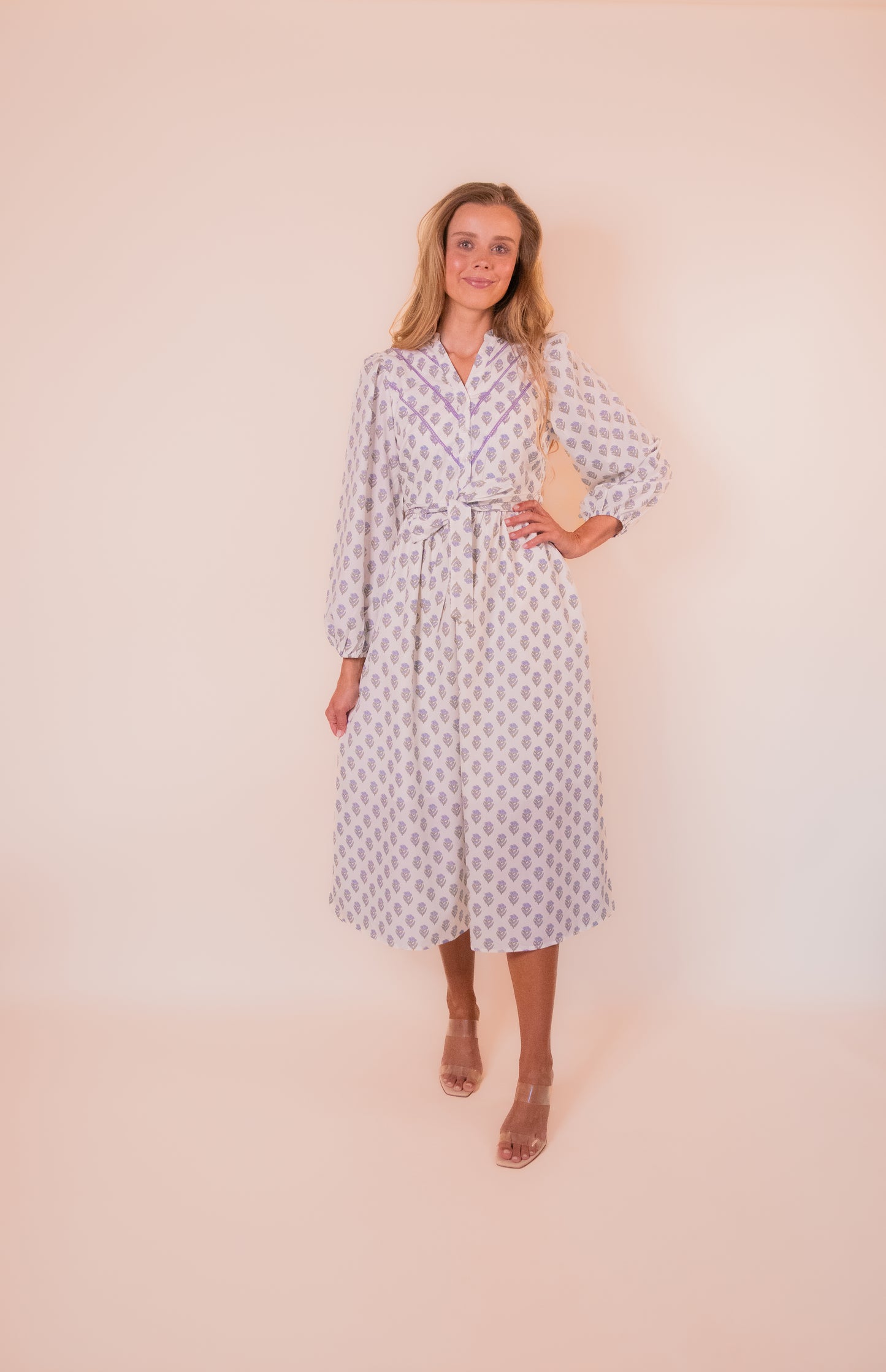 RESTOCKED - The Olivia Printed Shirt Dress in Cream