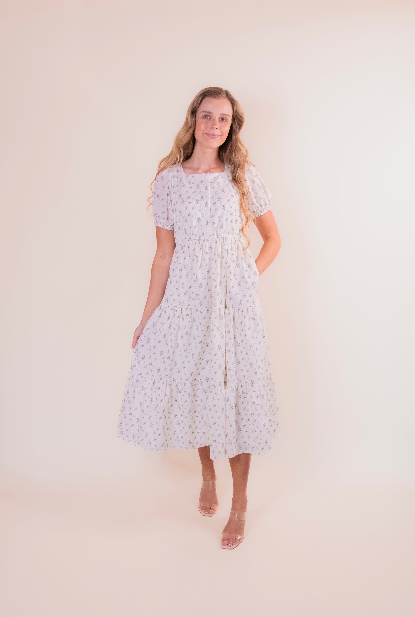 The Olivia Floral Midi in Cream