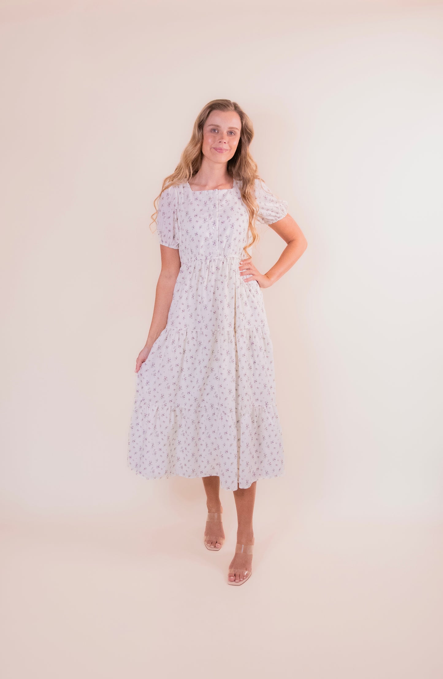 The Olivia Floral Midi in Cream