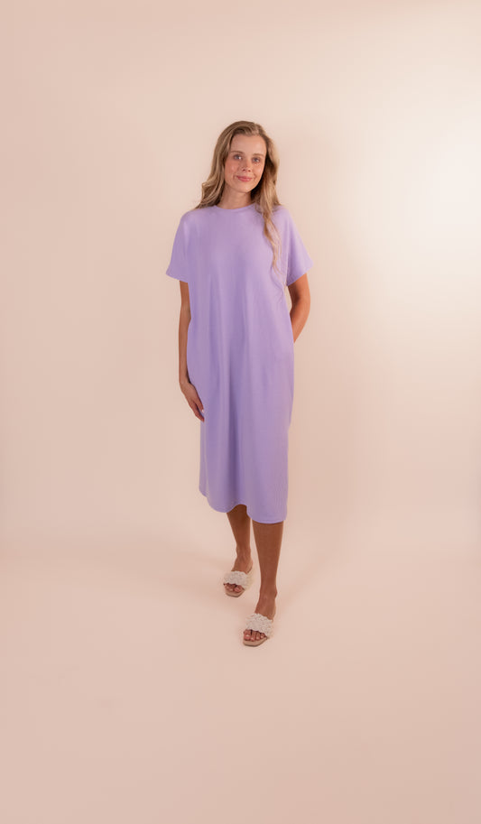 RESTOCKED - The Wren Ribbed Knit T-Shirt Dress in Lilac
