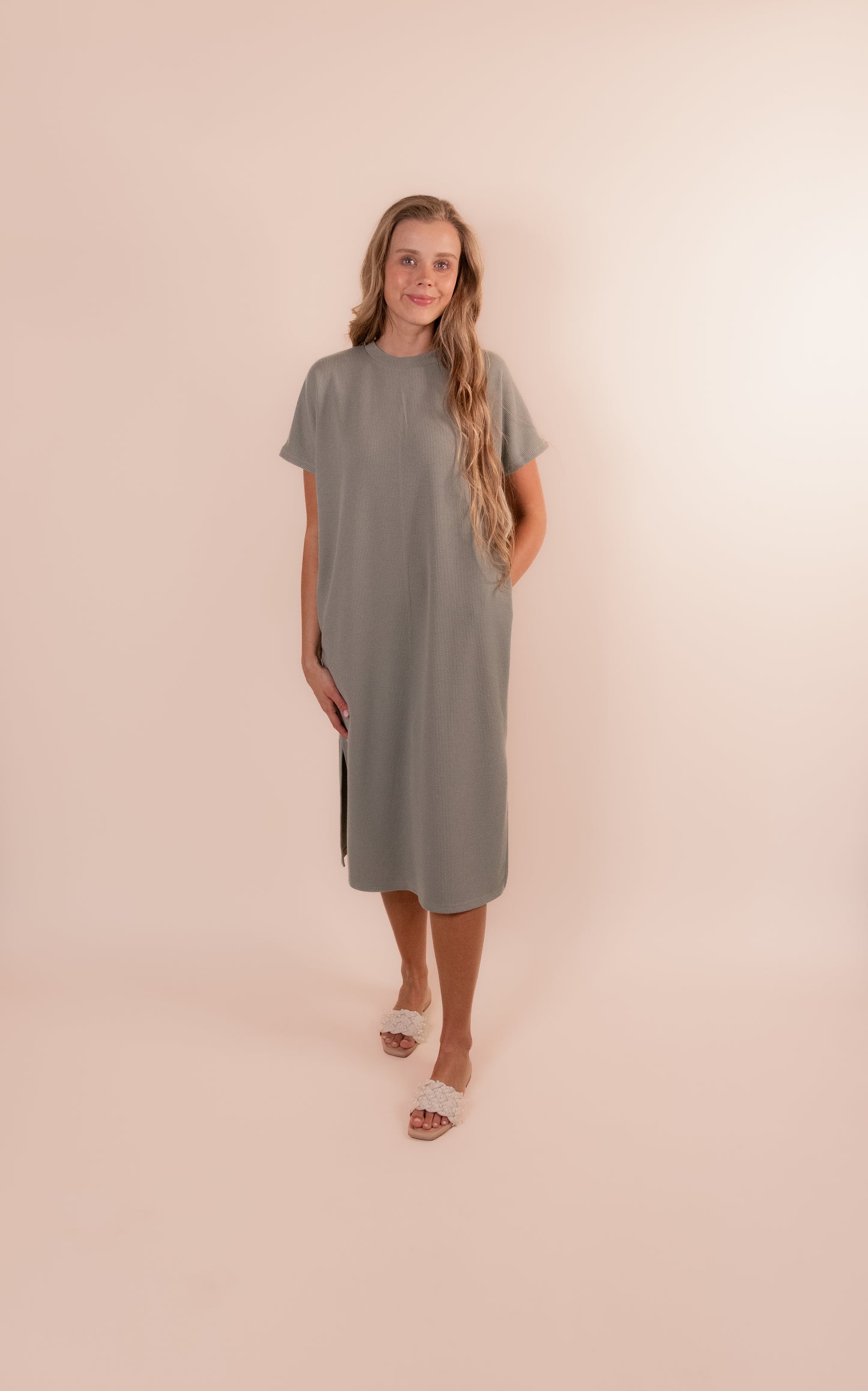 RESTOCKED - The Wren Ribbed Knit T-Shirt Dress in Olive
