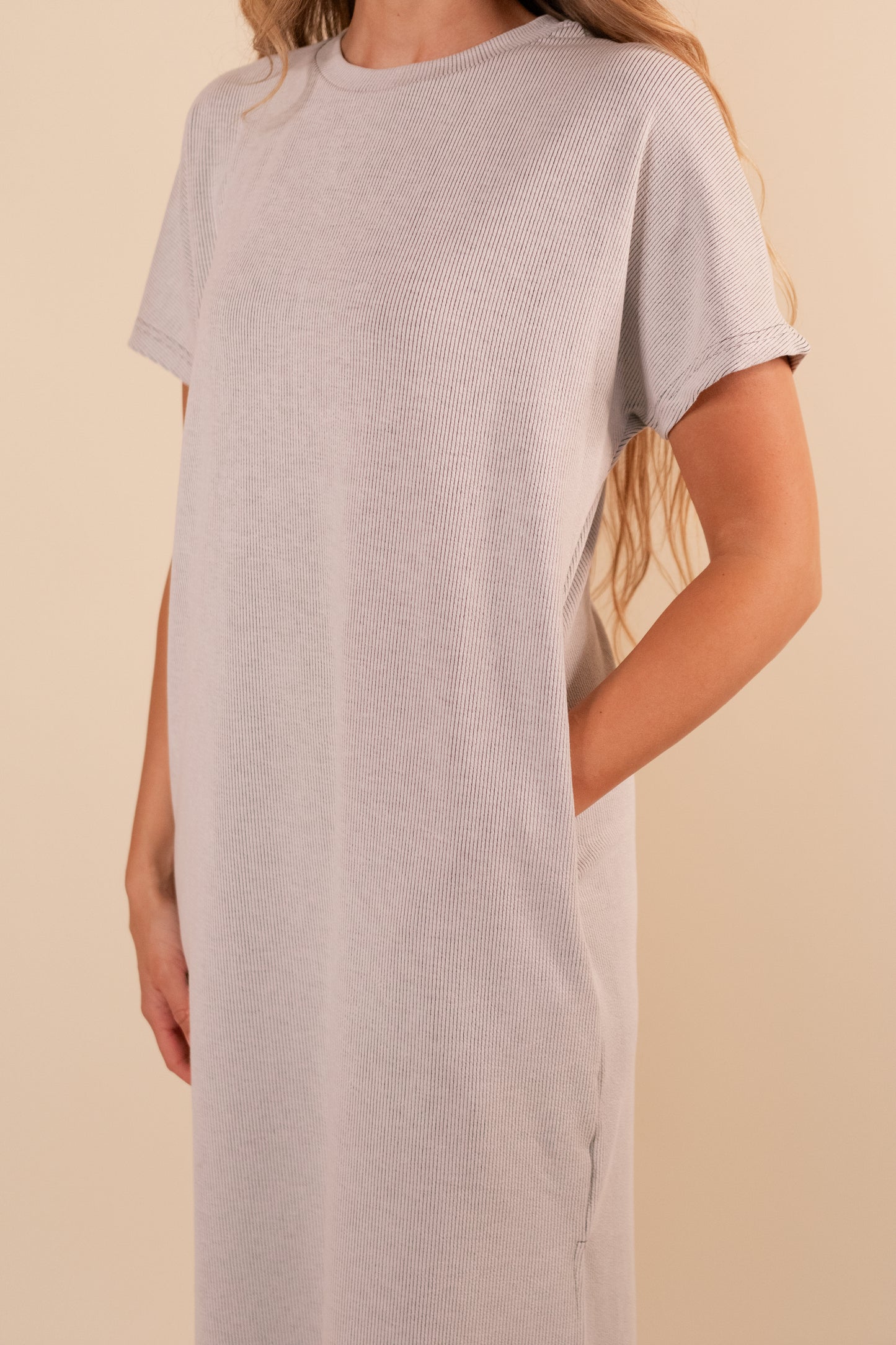 RESTOCKED - The Wren Ribbed Knit T-Shirt Dress in Black & White
