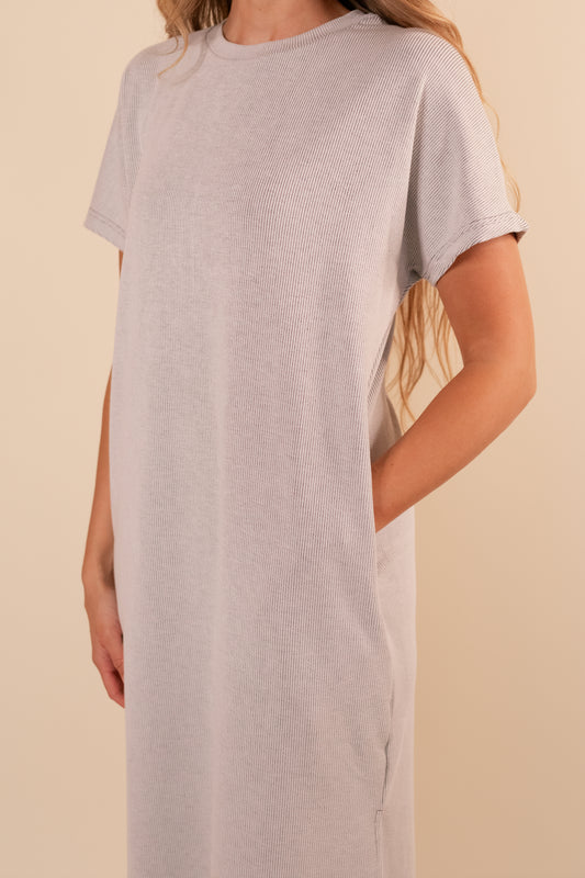The Wren Ribbed Knit T-Shirt Dress in Black & White