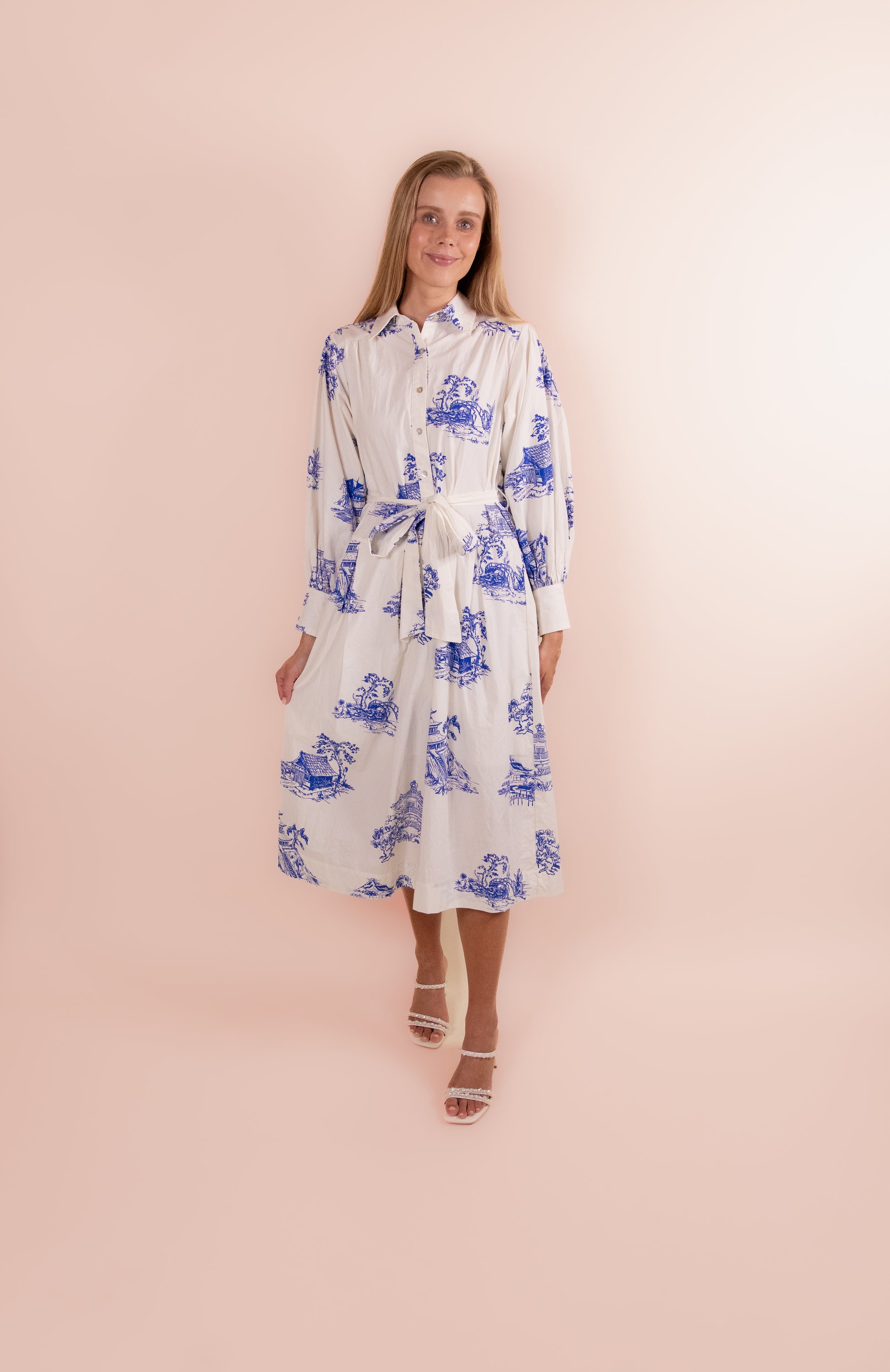 The Lucy Shirt Dress in Blue Chinoiserie Kris Ashley & Co. The Lucy Shirt Dress in Blue Chinoiserie Kris Ashley & Co.