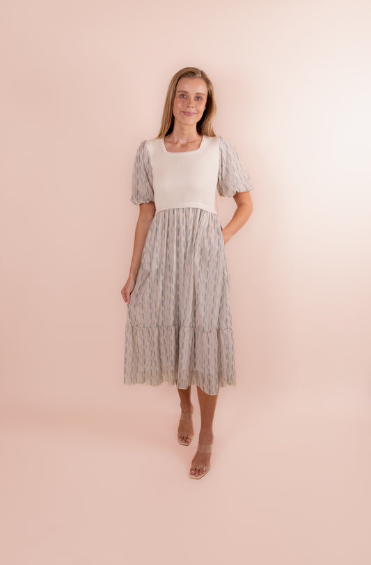 The Isla Ribbed Knit Chiffon Dress