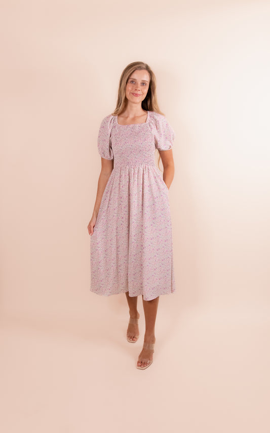 The Alexa Smocked Dress in Pink Floral