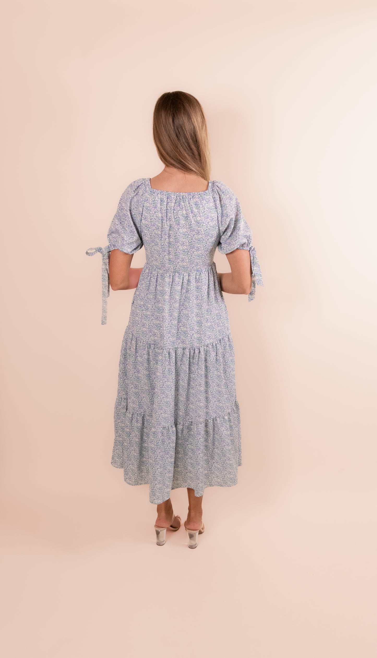 The Lainey Smocked Dress in Blue Floral